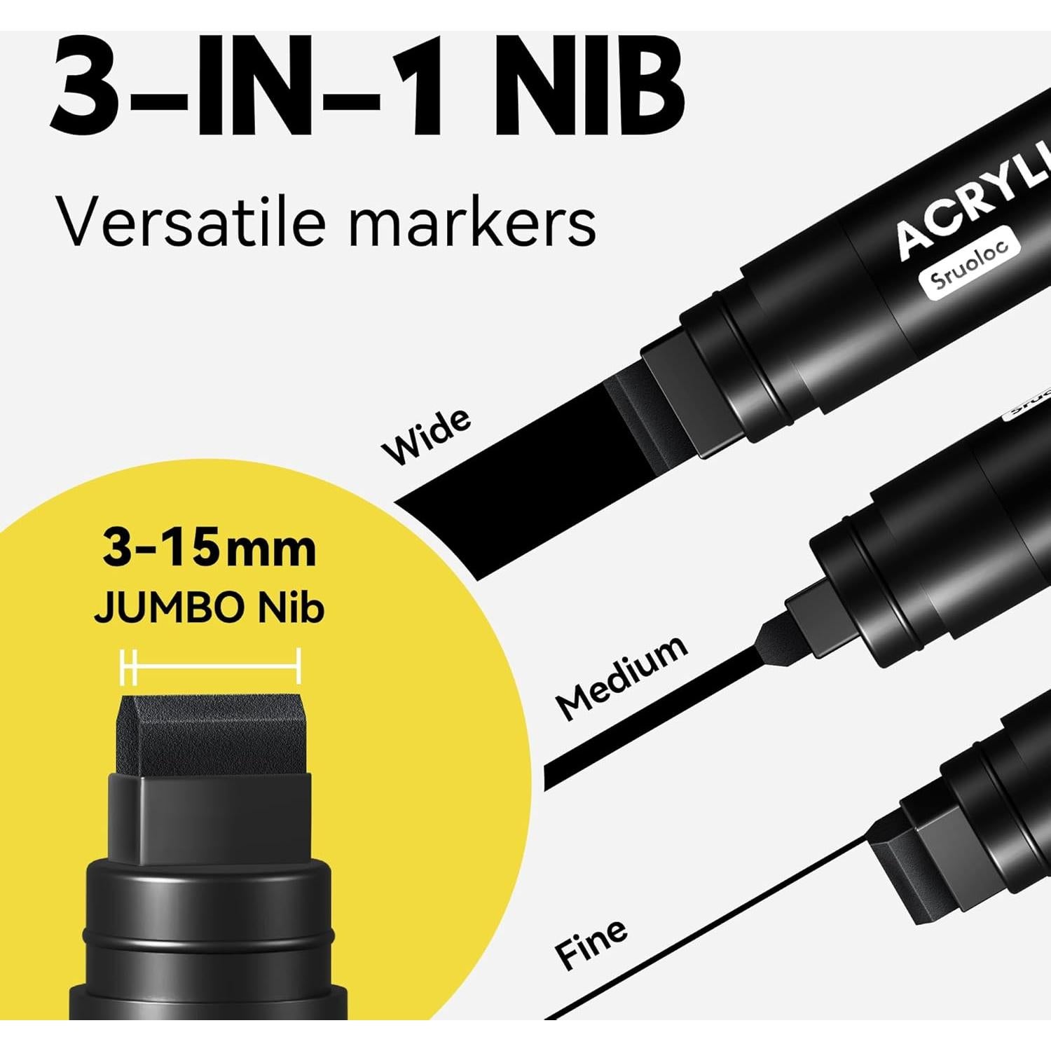 Juego de 3 Marcadores Permanentes Jumbo SRUOLOC Blancos 15mm