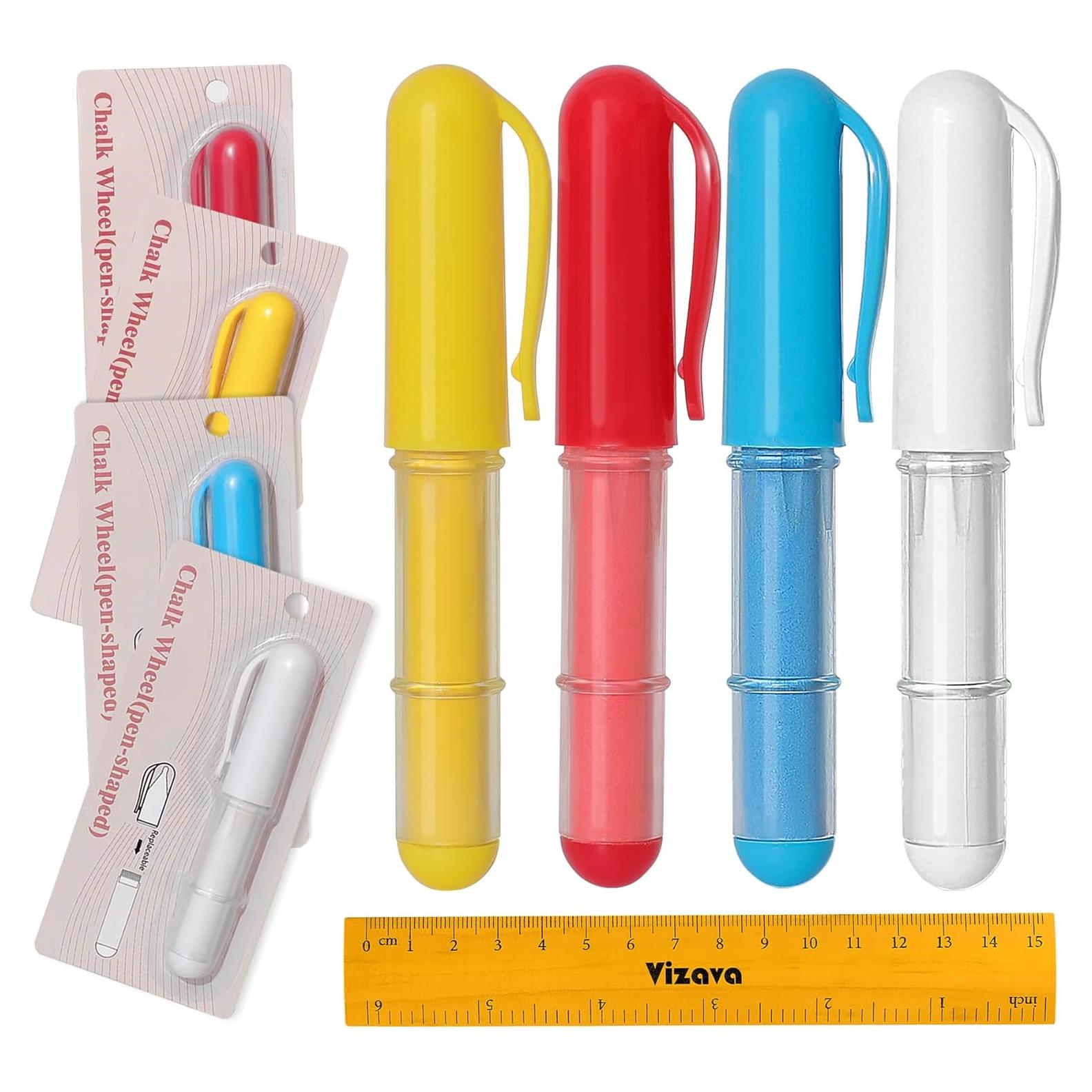 Marcadores de Tiza para Tela Vizava - 4 Colores + Regla 15cm