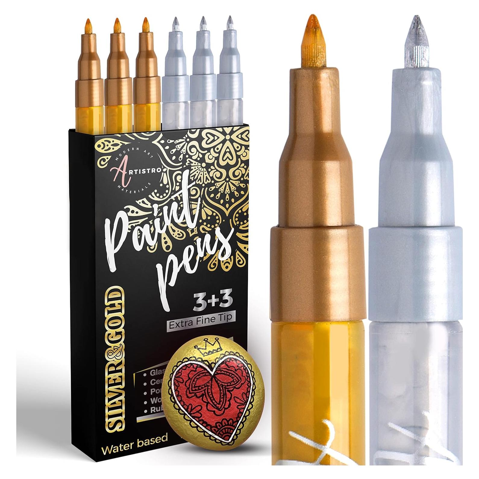 Marcadores Acrílicos Dorados y Plateados Artistro 0.7mm - 6 Unidades