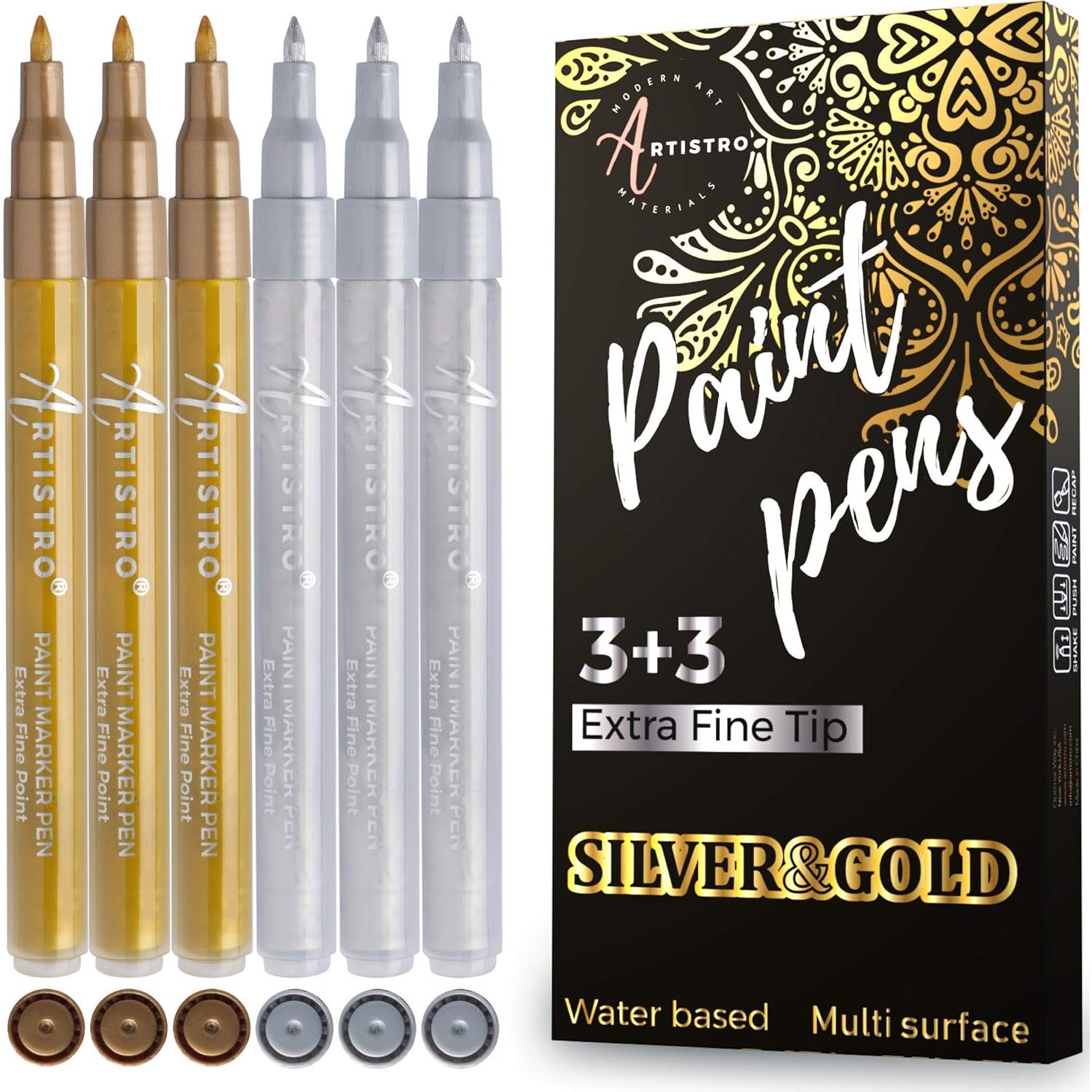 Marcadores Acrílicos Dorados y Plateados Artistro 0.7mm - 6 Unidades