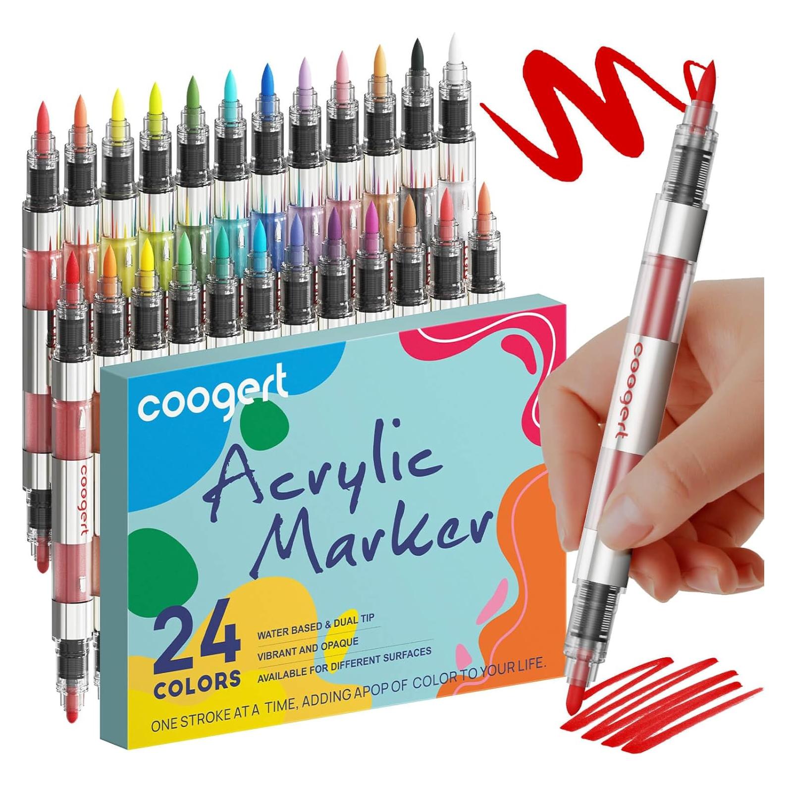 24 Marcadores de Pintura Acrílica Coogert Doble Punta 408g
