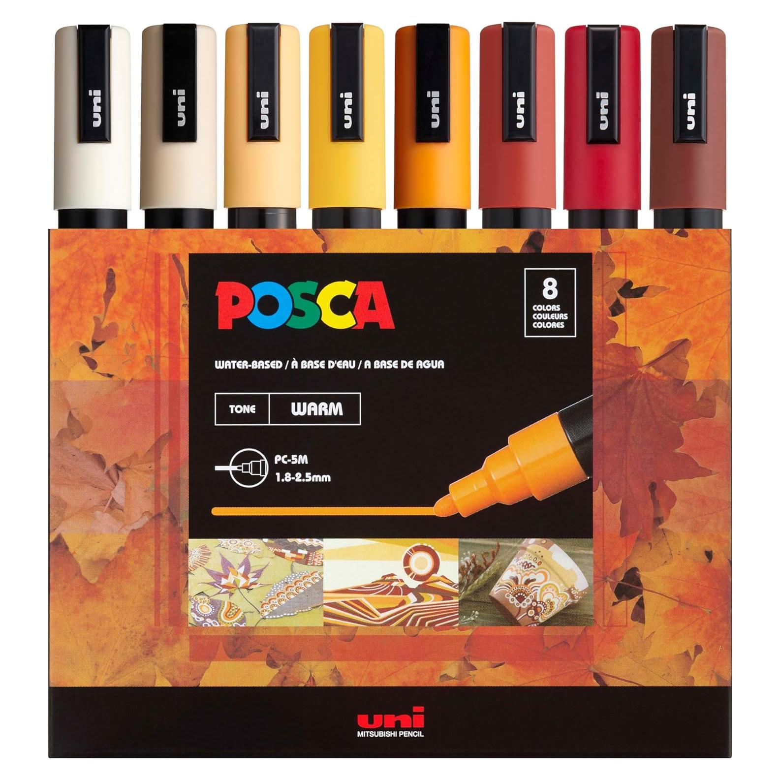 Juego de 8 Marcadores Posca Medianos 5M - Tonos Cálidos