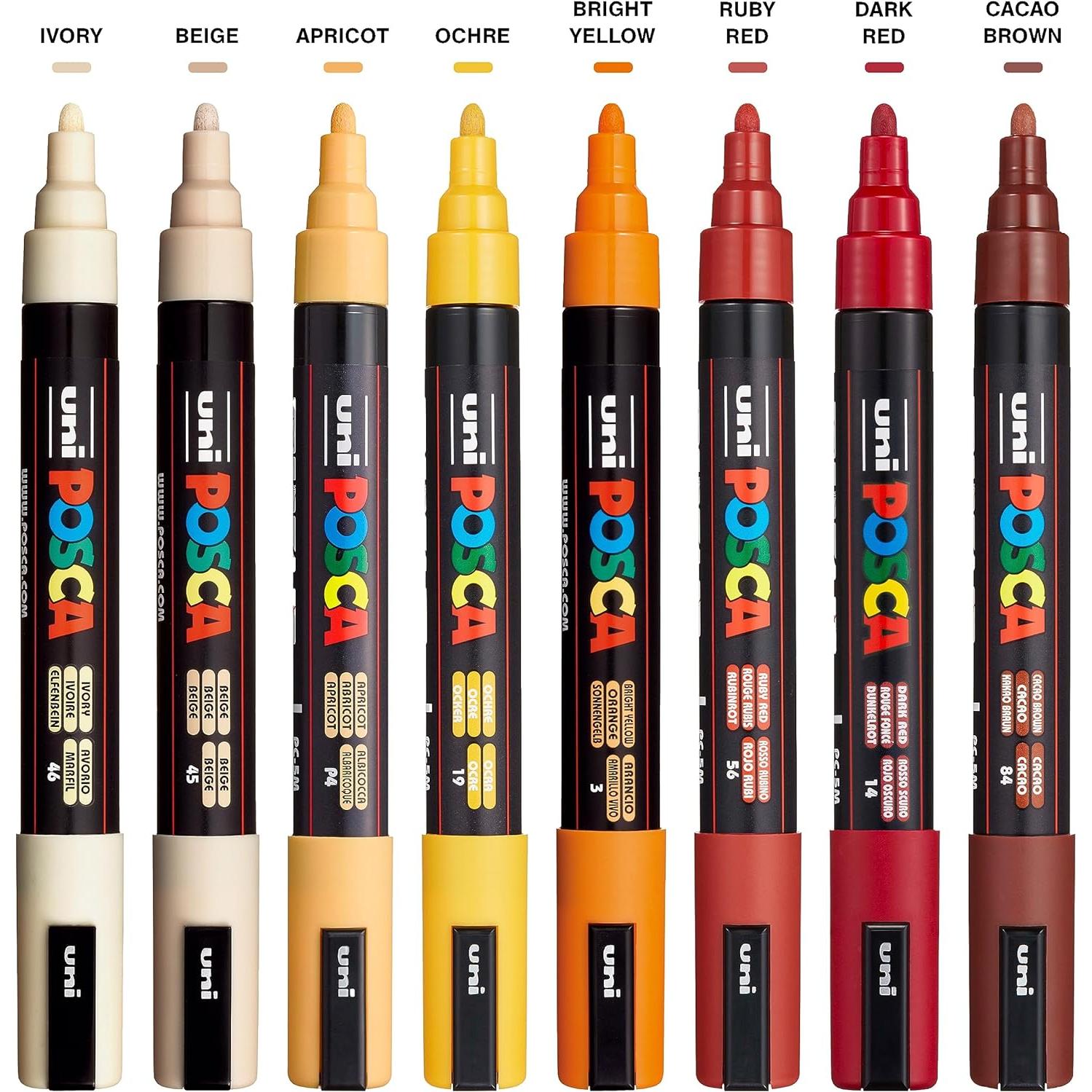 Juego de 8 Marcadores Posca Medianos 5M - Tonos Cálidos