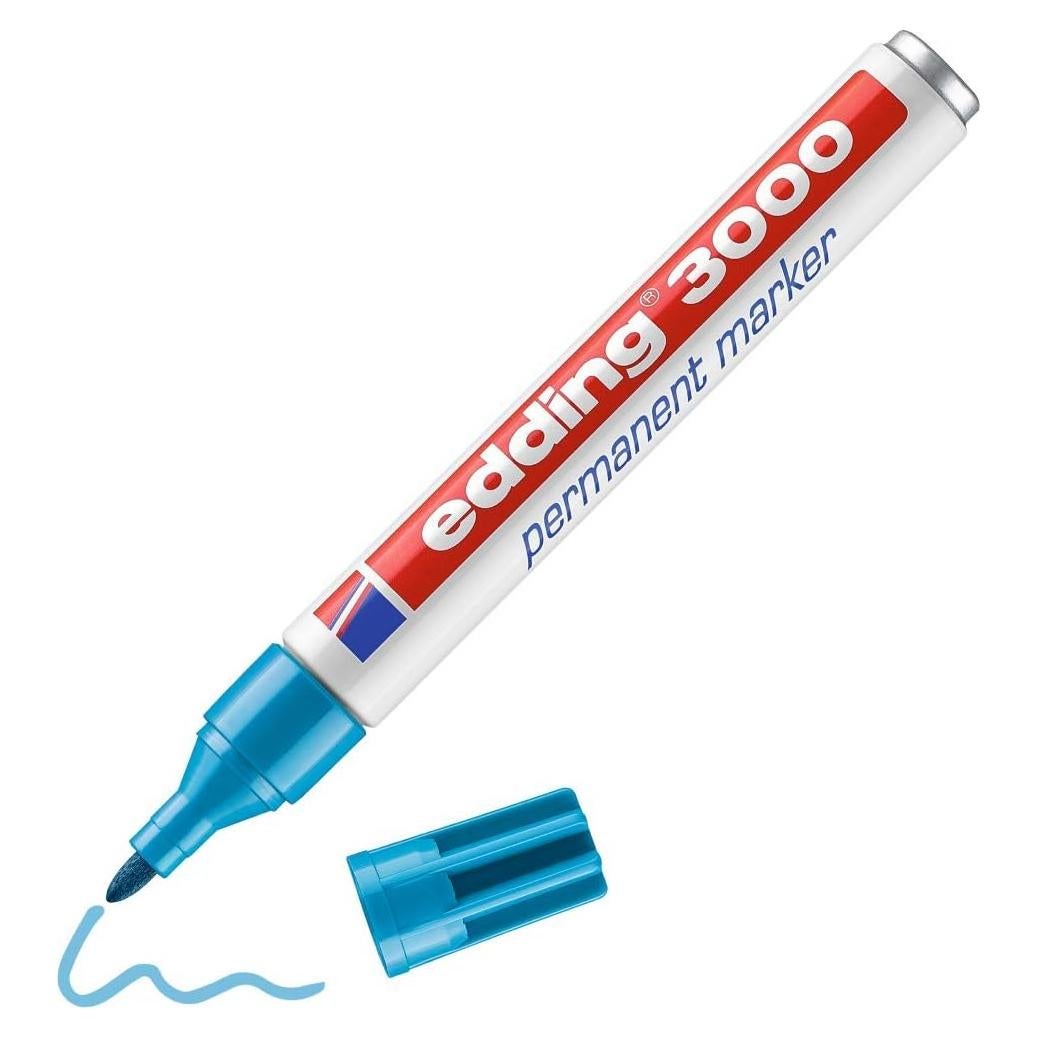 edding 3000 Round Nib 1.5-3 mm-Quick-Drying Permanent Waterproof, Smudge-Proof-for Cardboard, Plastic, Wood, Metal, Fabric-Marker, 14: 1 Pen-Light Blue