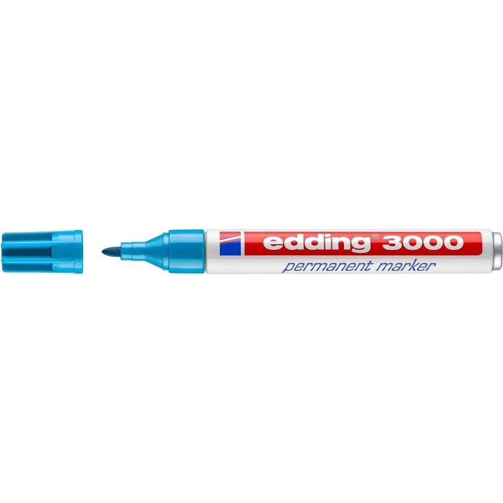 edding 3000 Round Nib 1.5-3 mm-Quick-Drying Permanent Waterproof, Smudge-Proof-for Cardboard, Plastic, Wood, Metal, Fabric-Marker, 14: 1 Pen-Light Blue