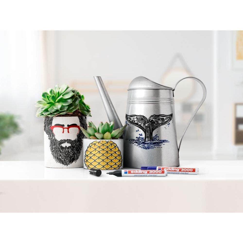 edding 3000 Round Nib 1.5-3 mm-Quick-Drying Permanent Waterproof, Smudge-Proof-for Cardboard, Plastic, Wood, Metal, Fabric-Marker, 14: 1 Pen-Light Blue