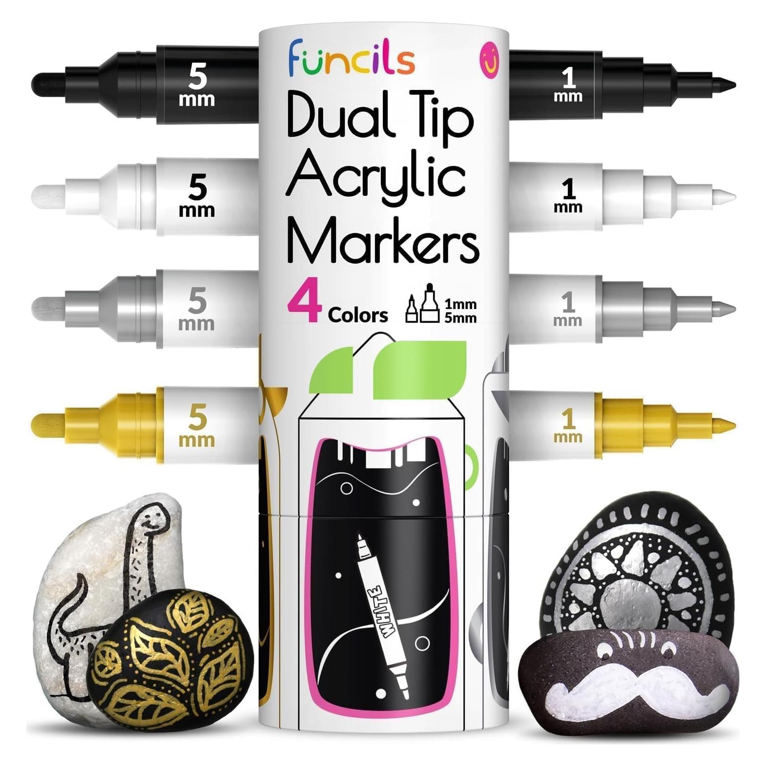 4 Marcadores de Pintura Acrílica Funcils Doble Punta 1-5mm