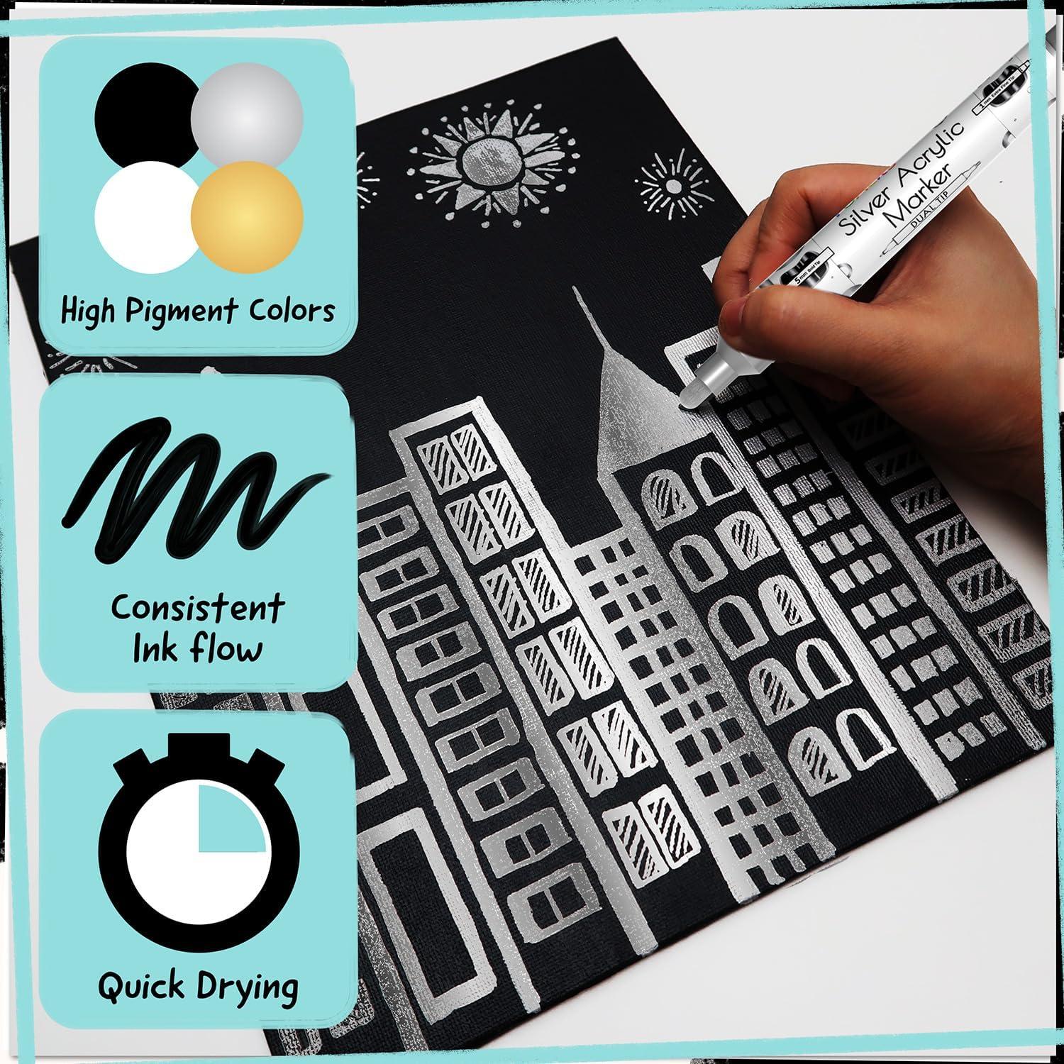 4 Marcadores de Pintura Acrílica Funcils Doble Punta 1-5mm