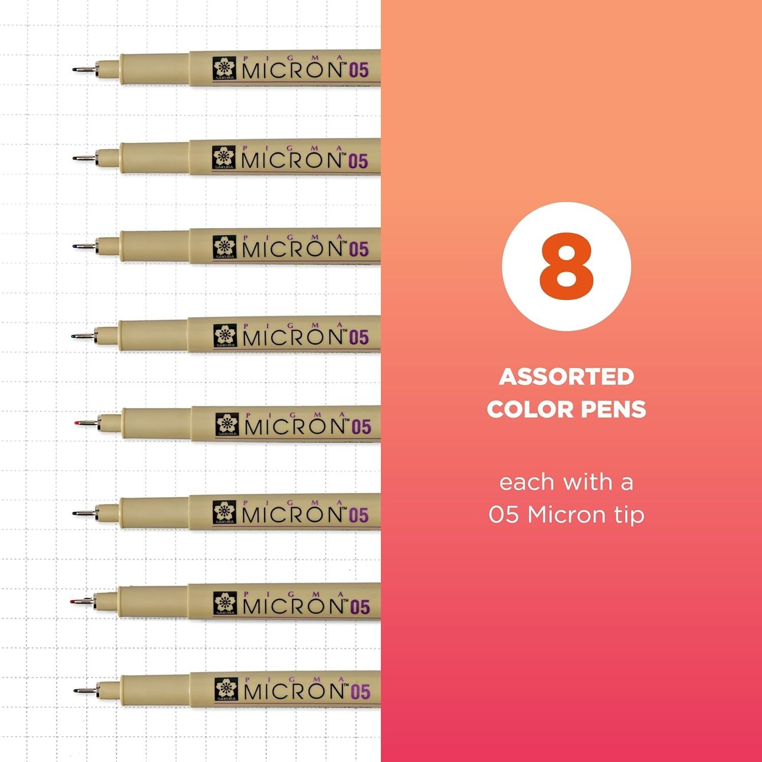 Set de Plumas Sakura Pigma Micron 05 - 8 Colores para Arte