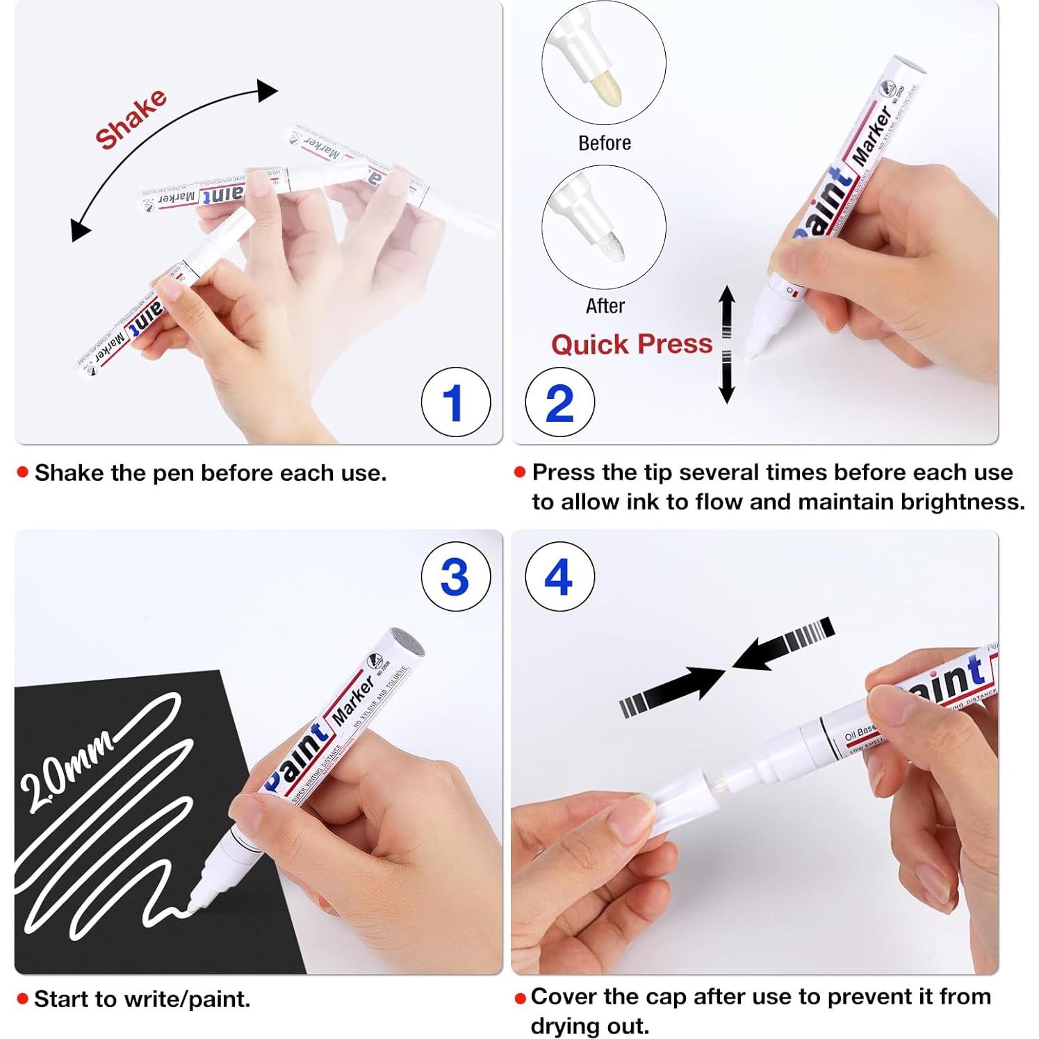 Marcadores Permanentes Blancos DAPAWIN - Paquete de 4, Punta Media