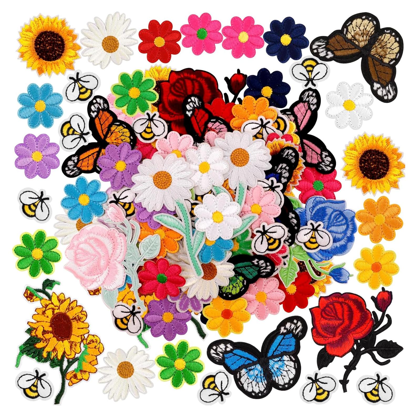 Set de 72 Parches Bordados Termoadhesivos RETON - Mariposas y Flores