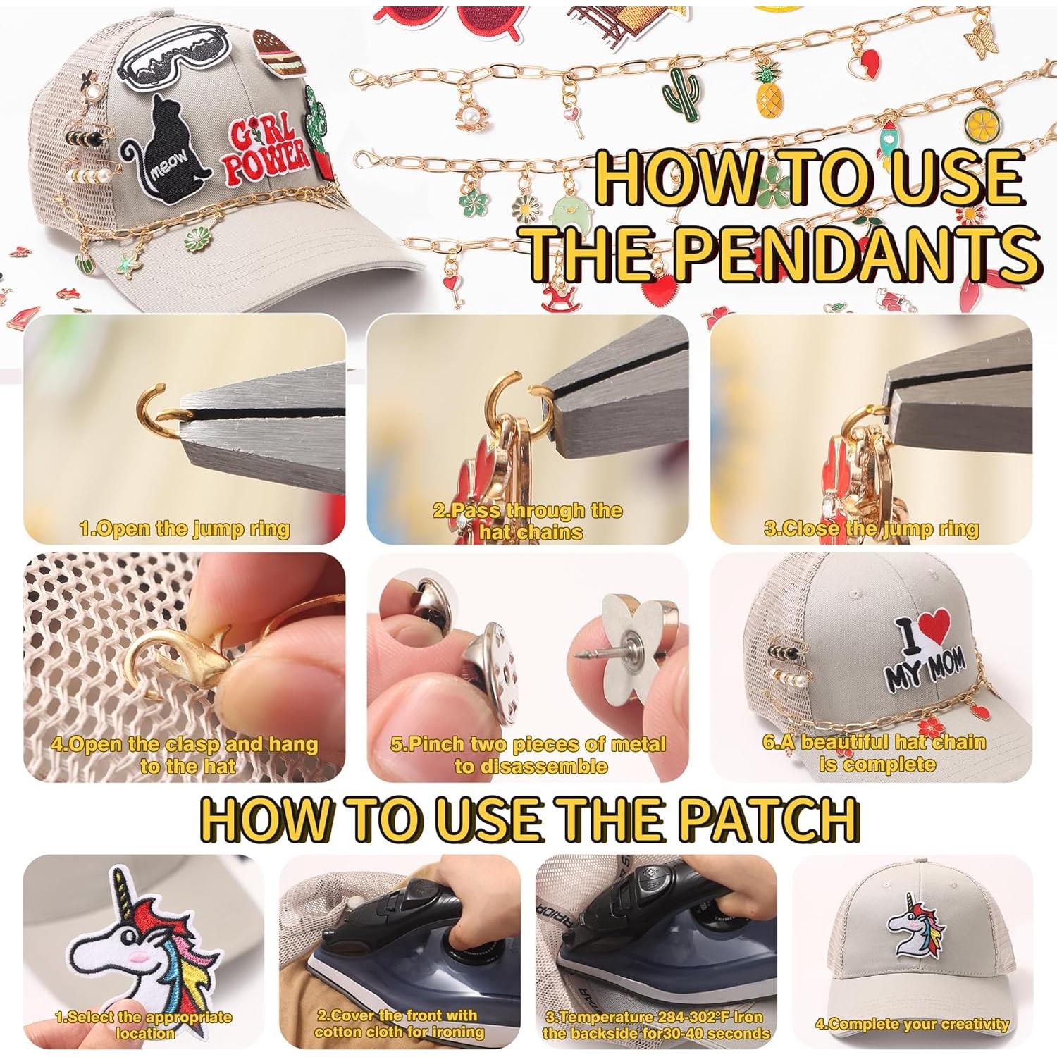 Kit de Parches y Cadenas Quorineo 87 Piezas para Gorras DIY