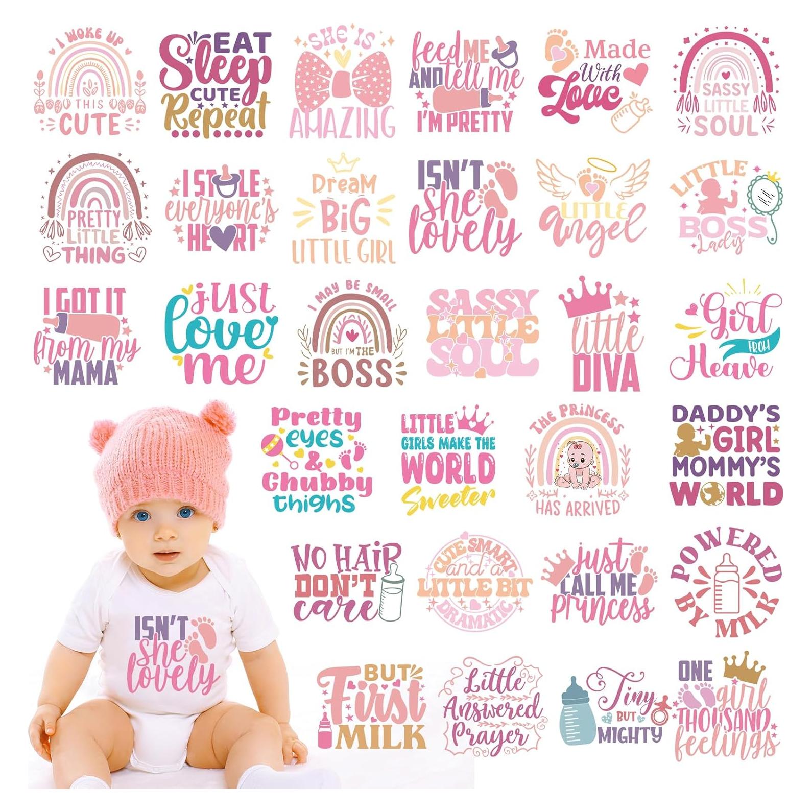 Transferencias Térmicas Dazoratix para Bebés Rosa - 30 Piezas 15.24x15.24 cm