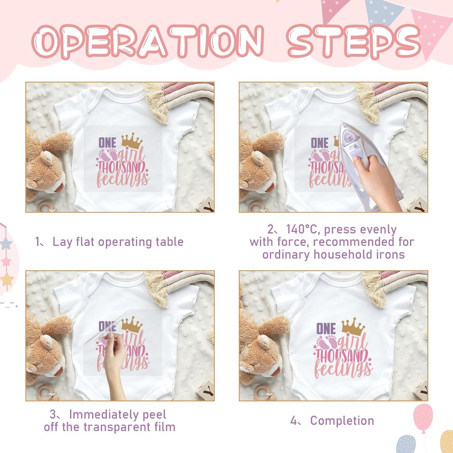 Transferencias Térmicas Dazoratix para Bebés Rosa - 30 Piezas 15.24x15.24 cm