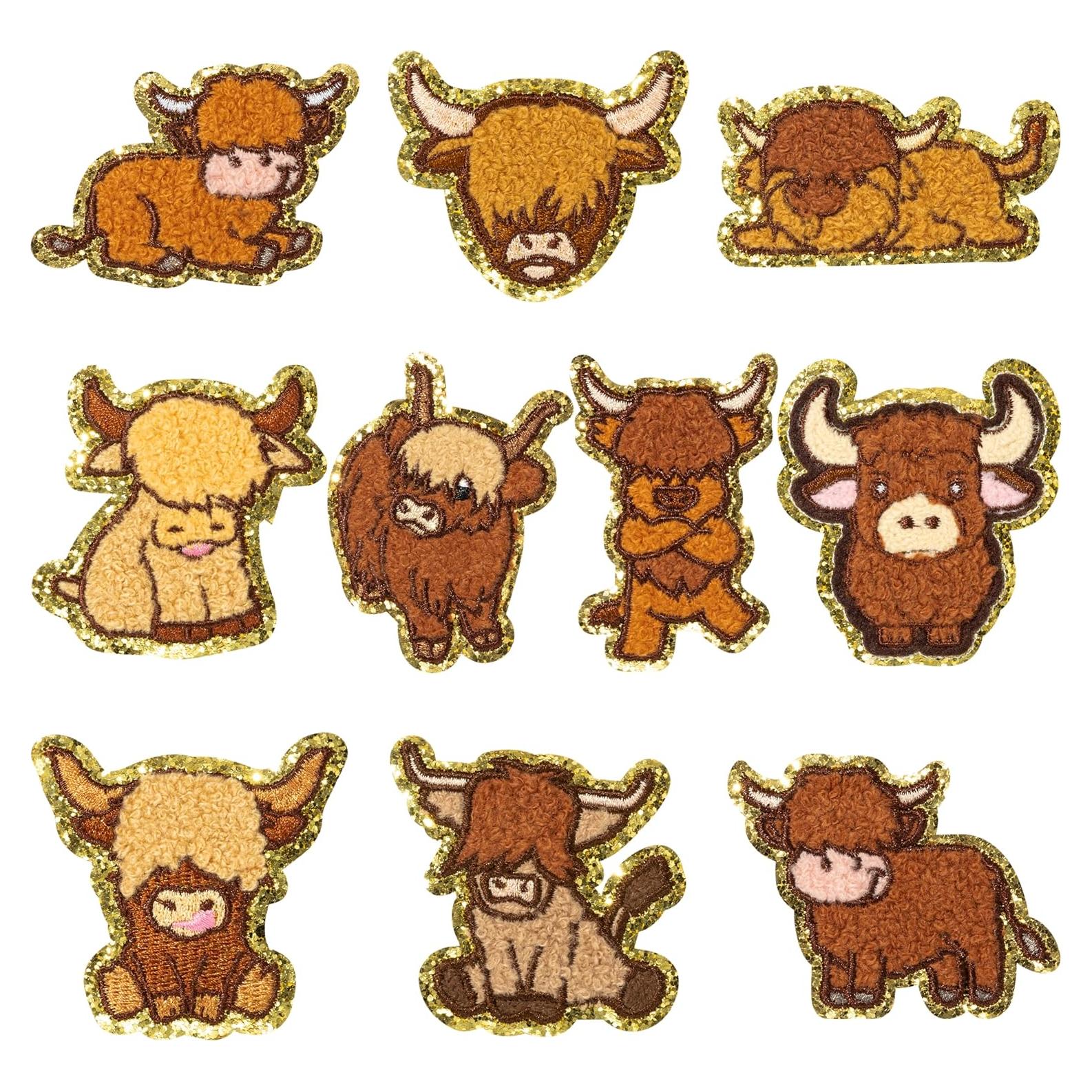 10 Parches de Chenille de Vaca para Ropa y Manualidades