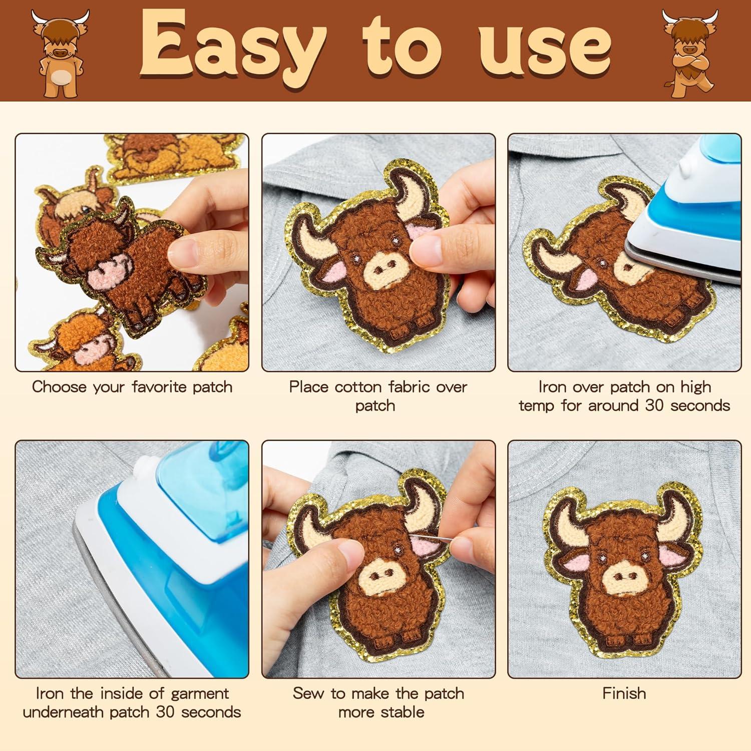 10 Parches de Chenille de Vaca para Ropa y Manualidades