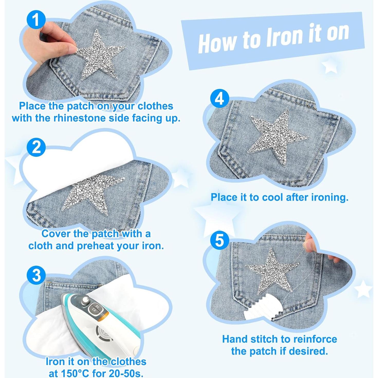 80 Parches Termoadhesivos de Estrella Jollidecor con Strass