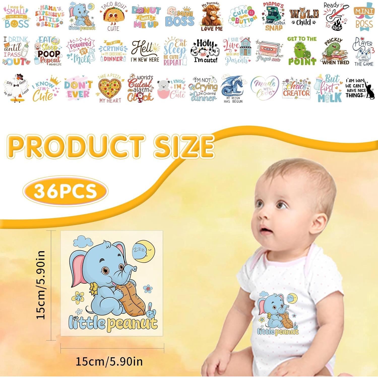 Transfers de Planchar Divertidos CRASHOT - 36 Piezas para Bebés