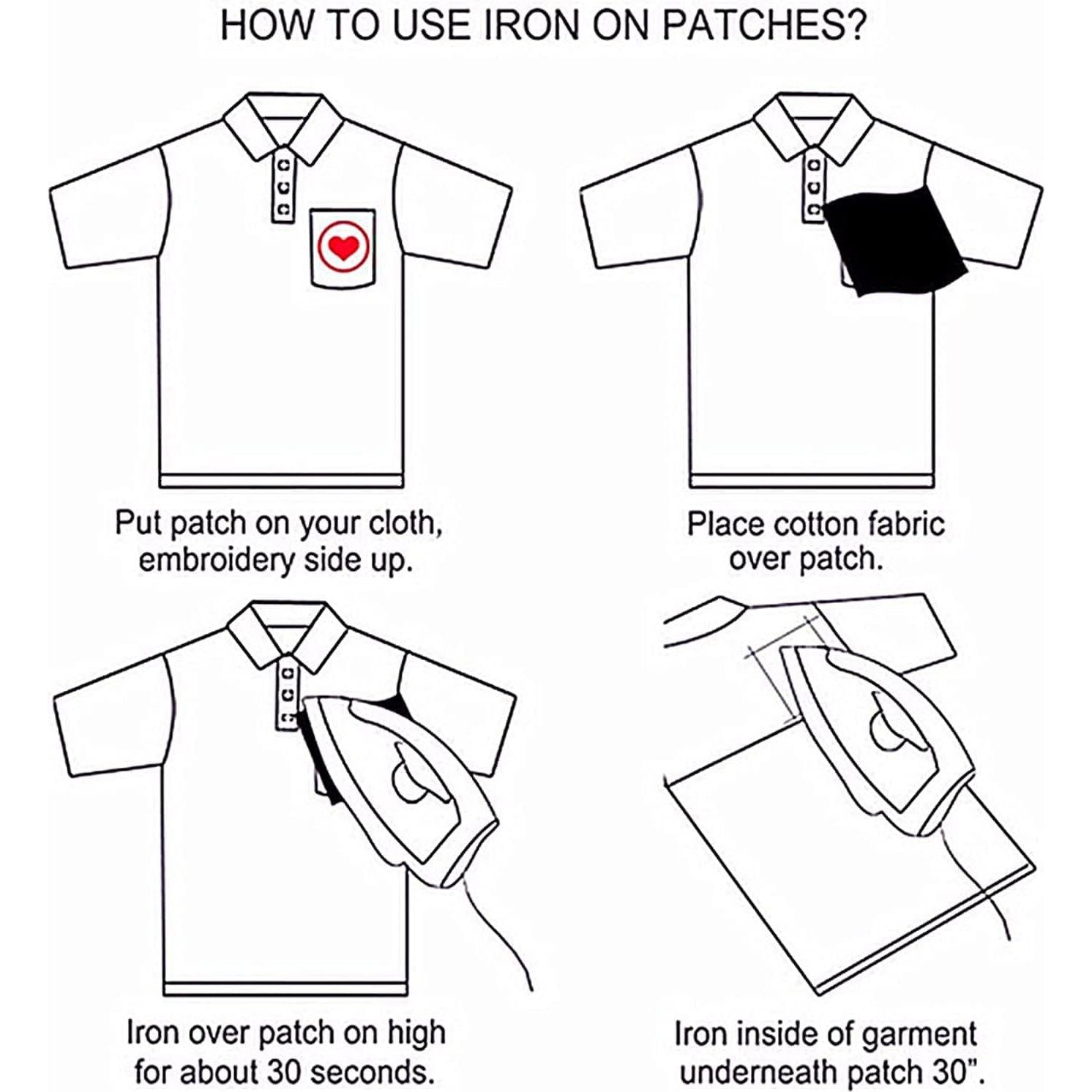 Parche Termoadhesivo Qusmeiyici 24 Pcs Algodón Azul y Negro