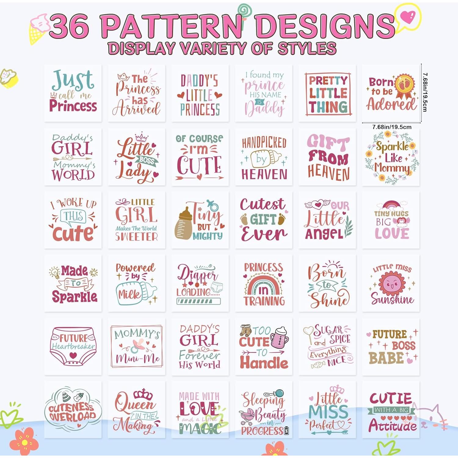 Transferencias de Planchar Falueqg 36 Piezas Niñas Vinilo