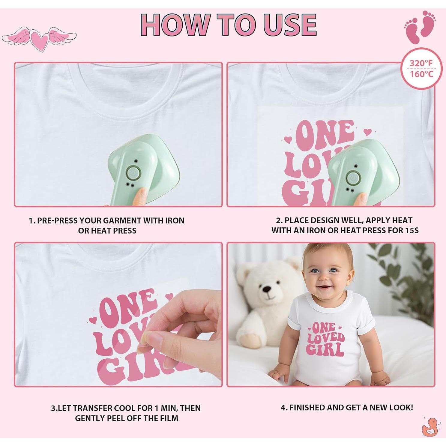 Transferencias de Planchado Falueqg - 30 Piezas Rosadas para Bebés