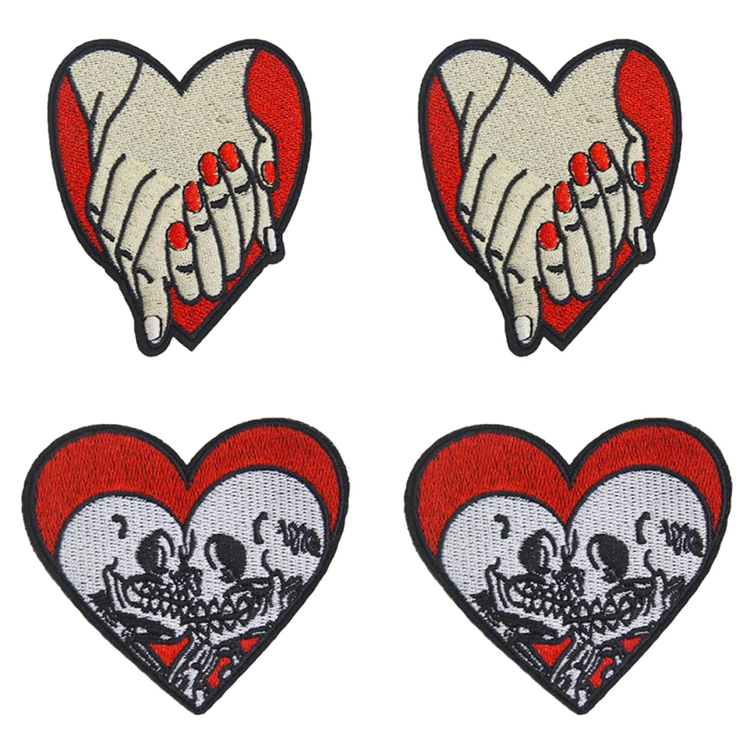 4 Parches de Planchar Joynaamn Corazón Calavera Bordados