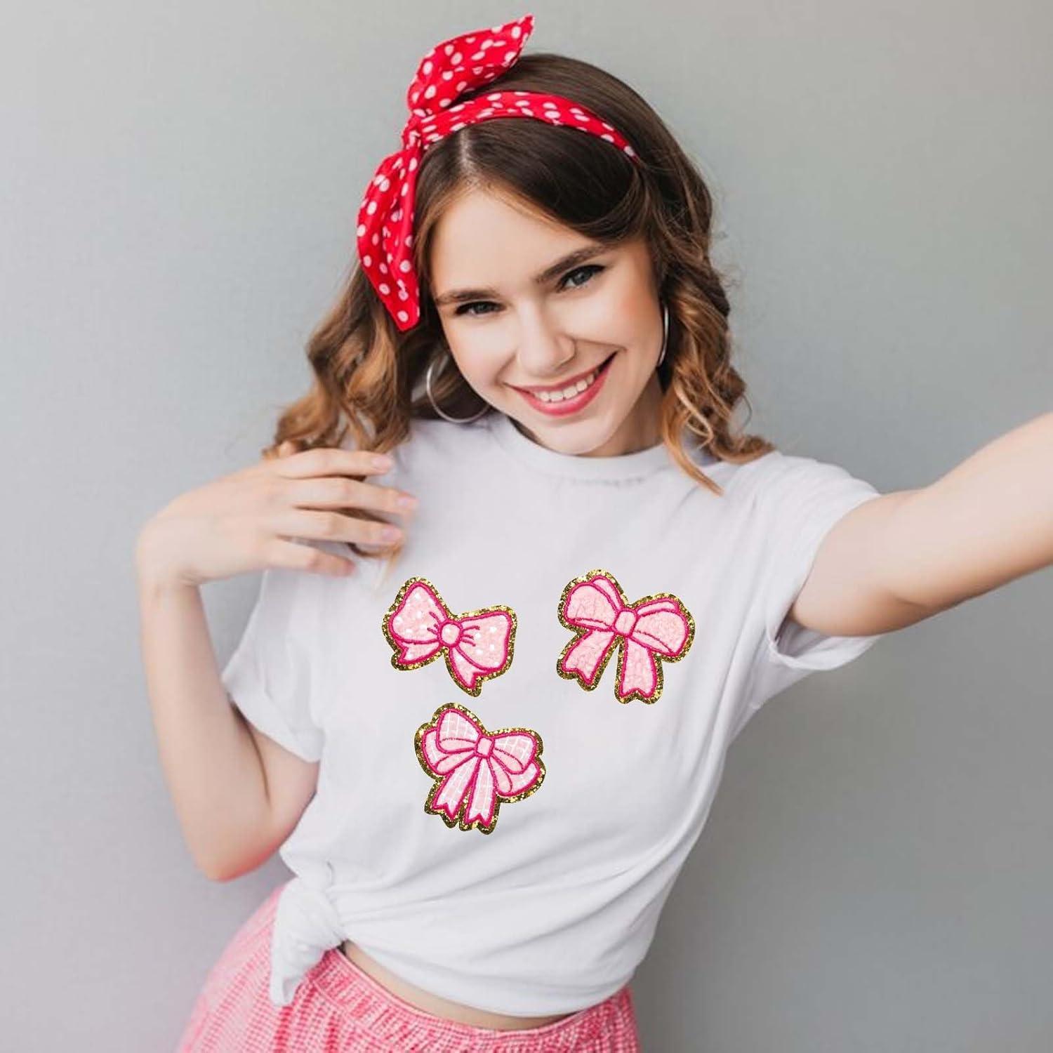 10 Parches de Lazo Rosa Bordados Neyauo para Planchar