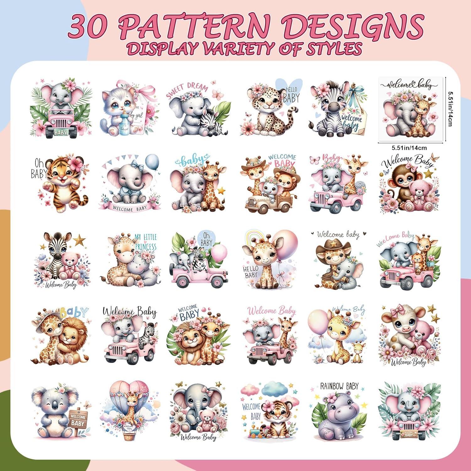 Transferencias de Plancha Falueqg - 30 Piezas Animales Rosa