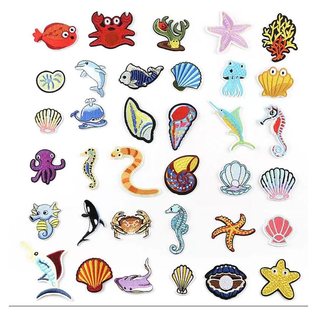 Kit de 20 Parches de Planchar Genérico Tema Océano 5.3x4.8cm
