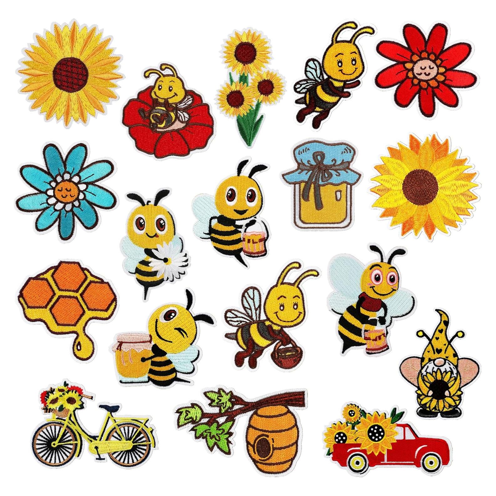 Kit 18 Parches Bordados Woohome para Ropa - Abeja y Girasol