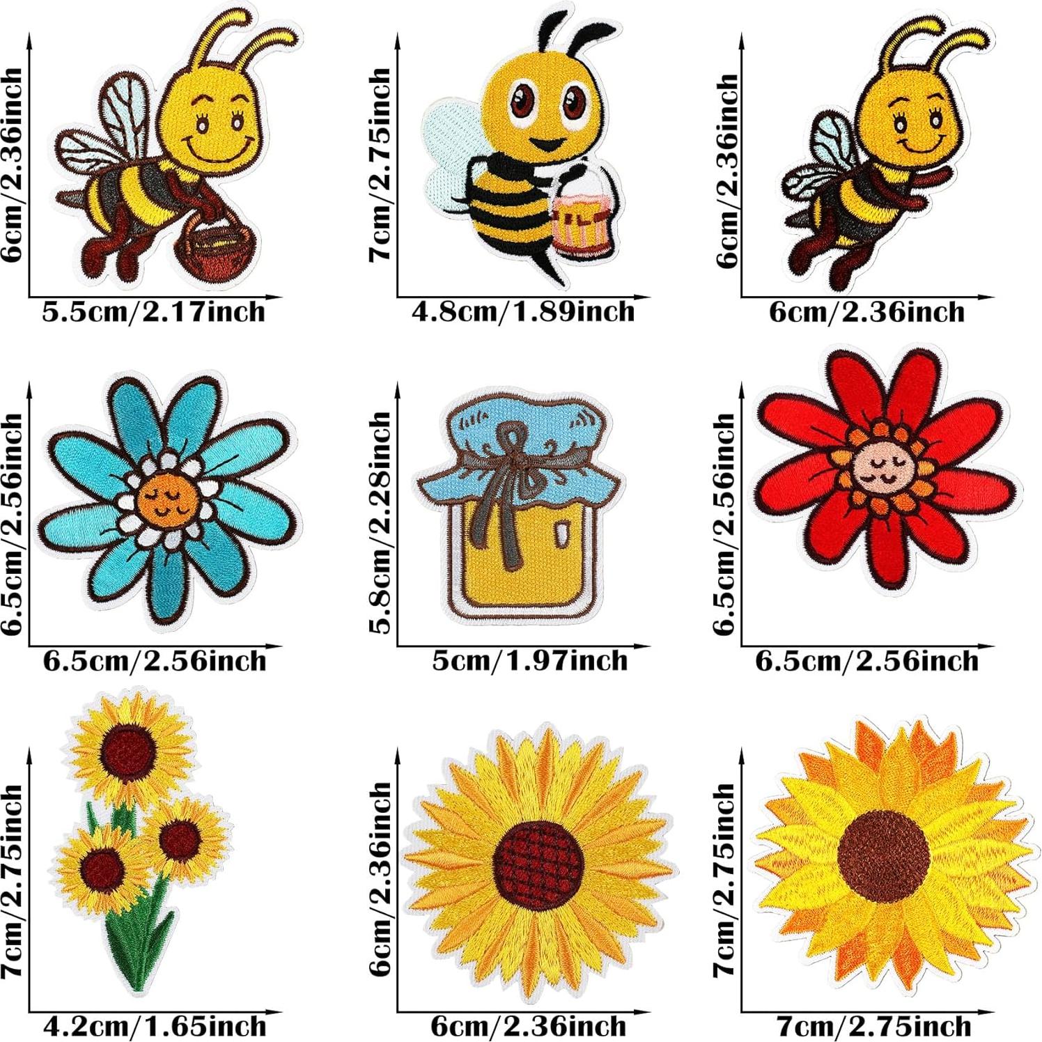 Kit 18 Parches Bordados Woohome para Ropa - Abeja y Girasol