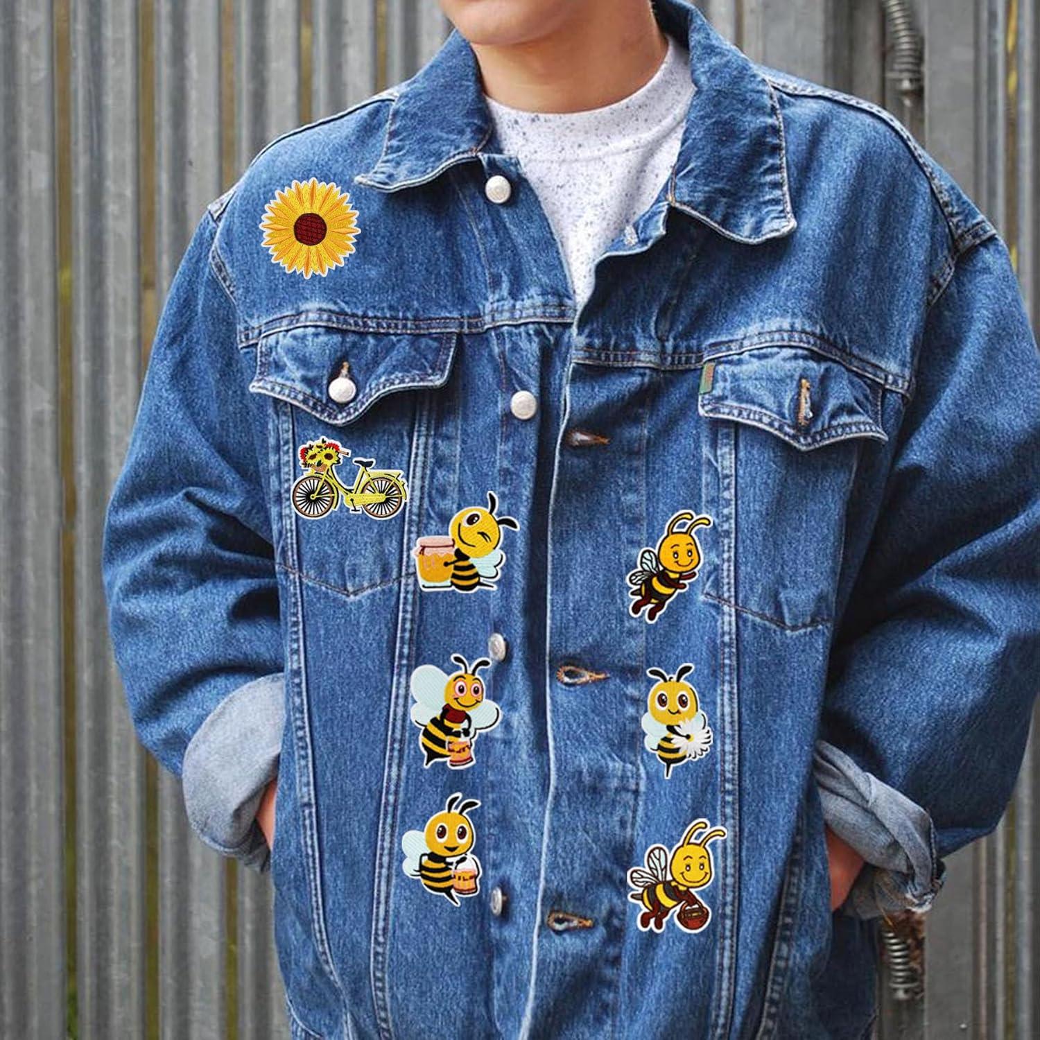 Kit 18 Parches Bordados Woohome para Ropa - Abeja y Girasol
