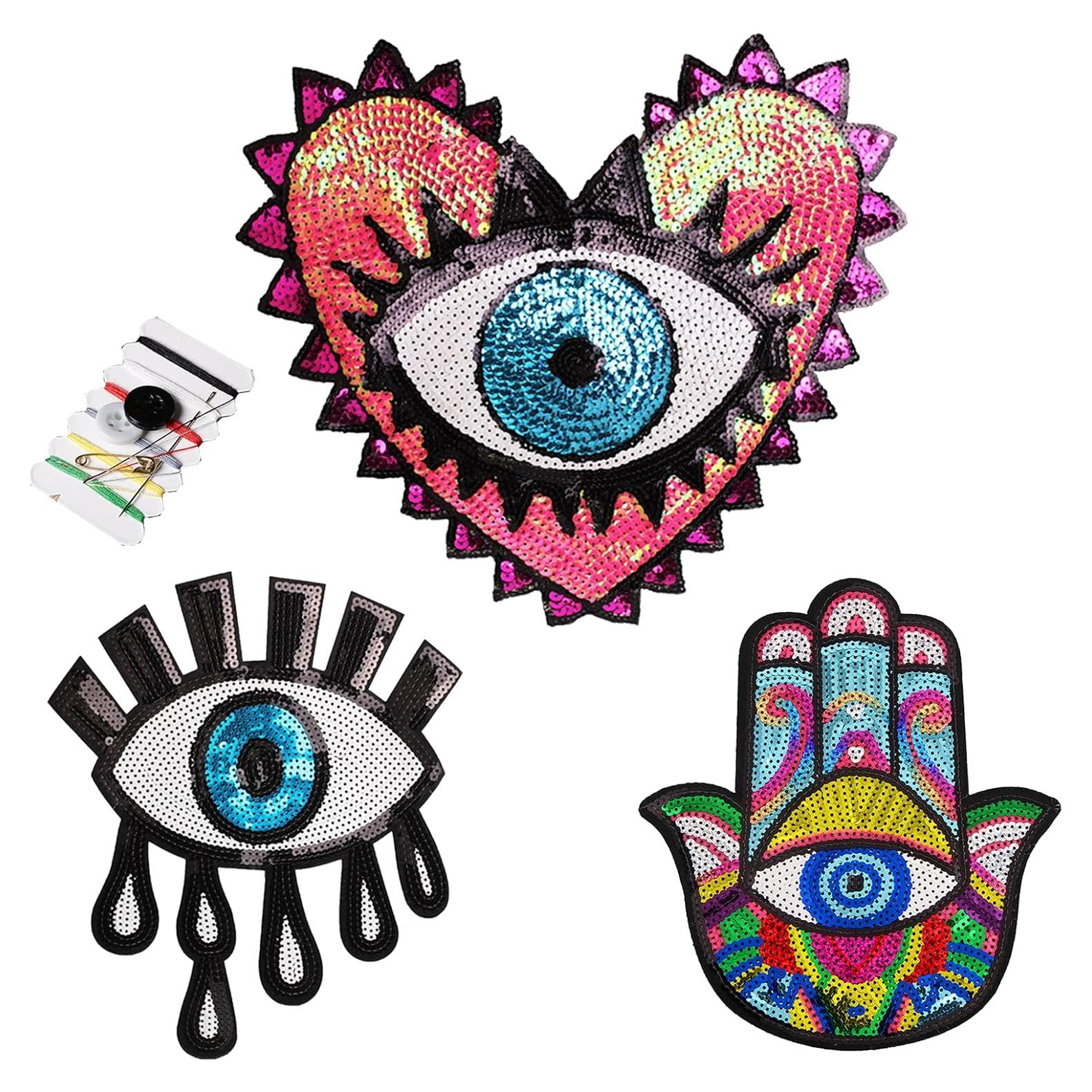 3 Parches de Ojo Maligno Joynaamn con Lentejuelas para Coser