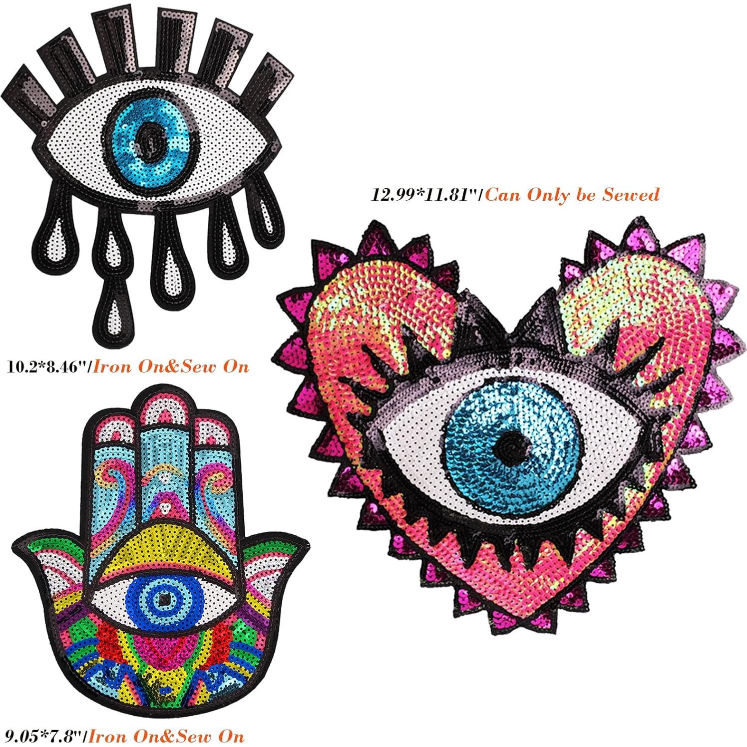 3 Parches de Ojo Maligno Joynaamn con Lentejuelas para Coser