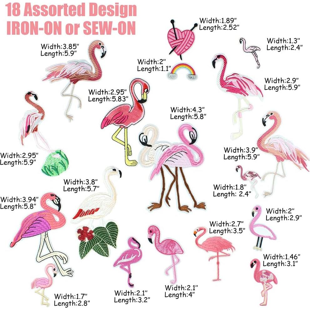 Kit de 18 Parches de Bordado Flamenco Rosa Hokilands
