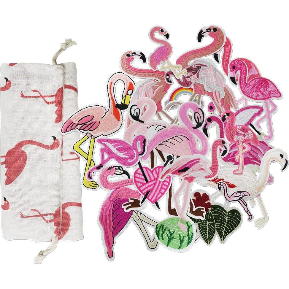 Kit de 18 Parches de Bordado Flamenco Rosa Hokilands