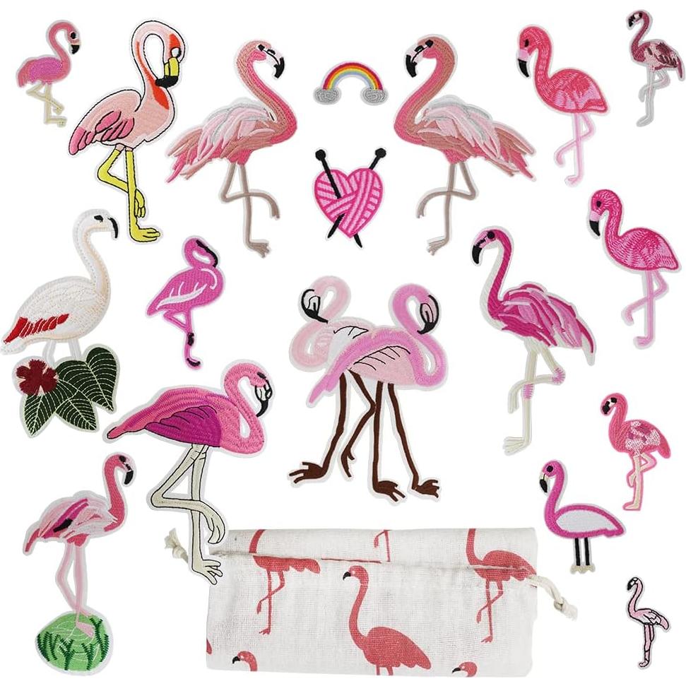 Kit de 18 Parches de Bordado Flamenco Rosa Hokilands