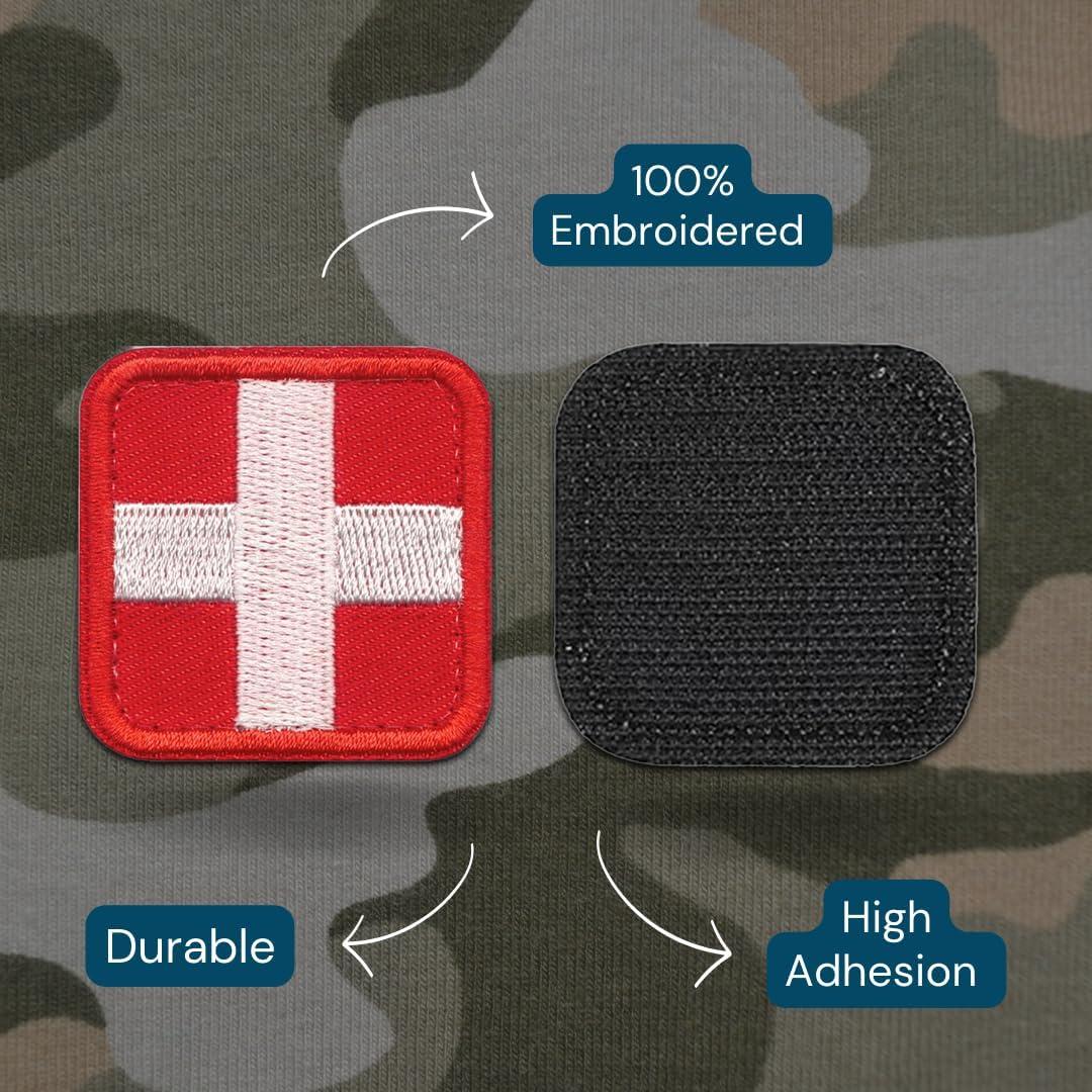 Laughing Lizards Medic First Aid Patch (4-Pack) | Tactical Red Cross IFAK Hook & Loop Medic EMT Patch for Identifying Medical First Aid Kit