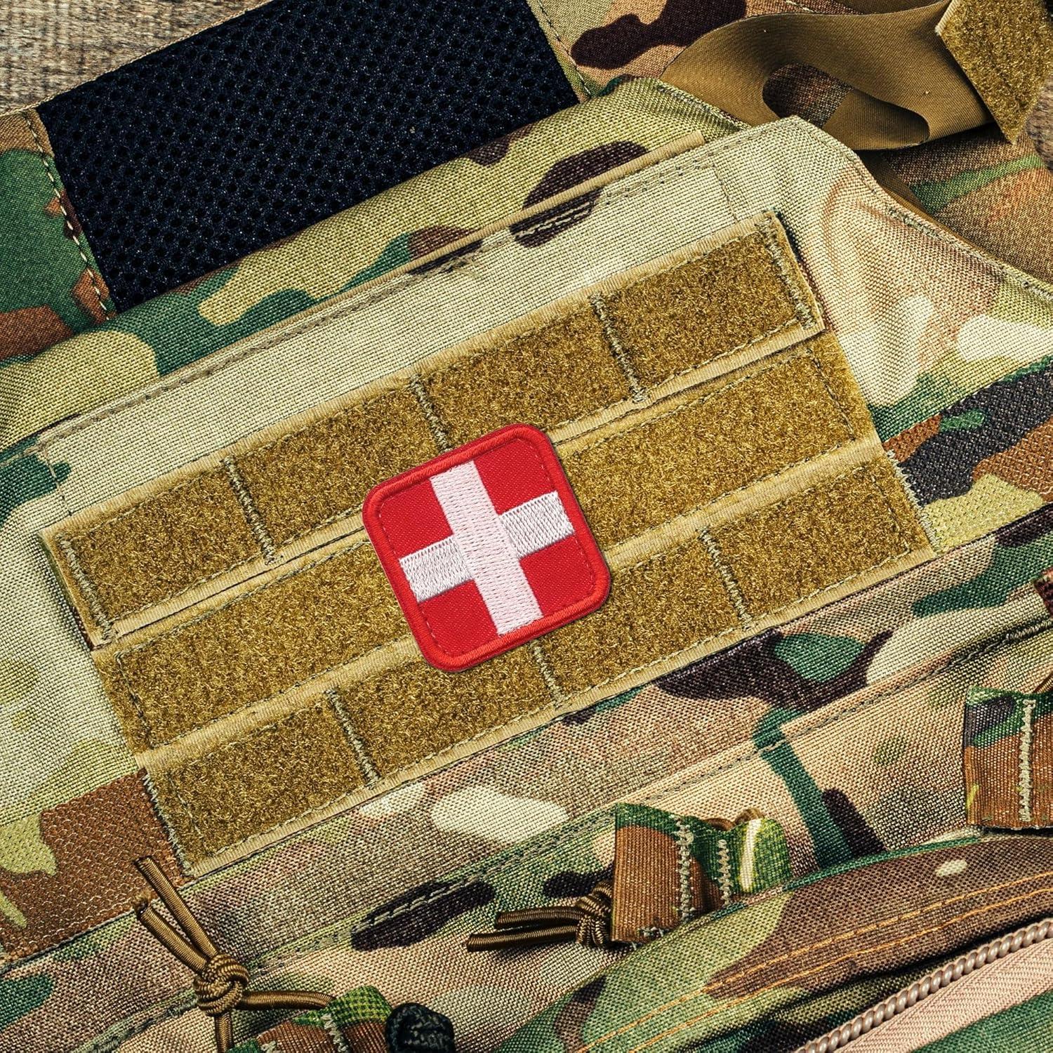 Laughing Lizards Medic First Aid Patch (4-Pack) | Tactical Red Cross IFAK Hook & Loop Medic EMT Patch for Identifying Medical First Aid Kit