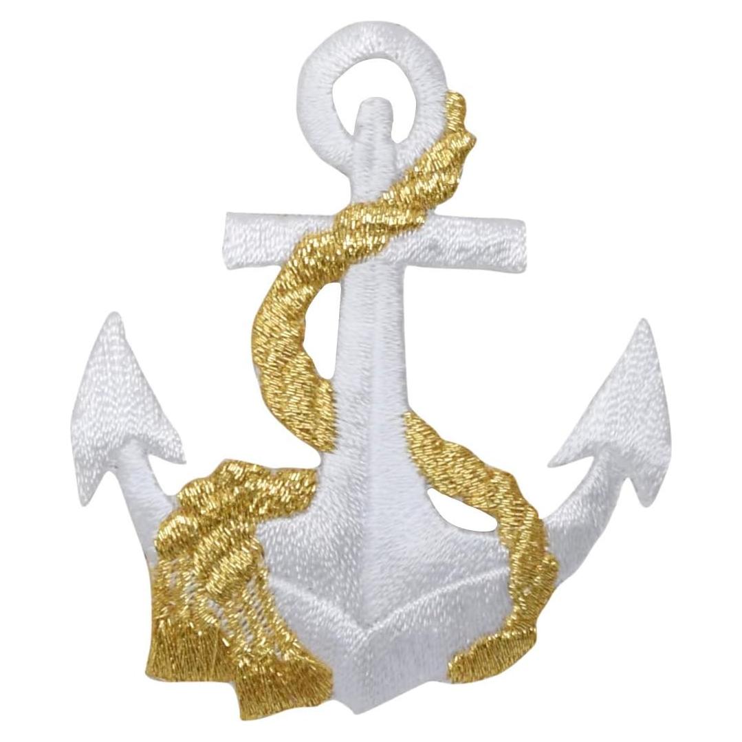 Parche Bordado Ancla Blanca Cuerda Dorada 6x5 cm