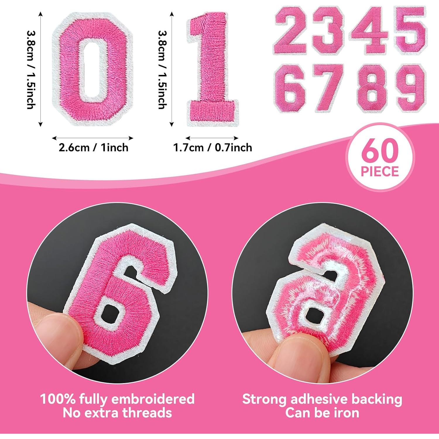 Parches de Números Rosa J.CARP 60 Pcs para Planchar o Coser