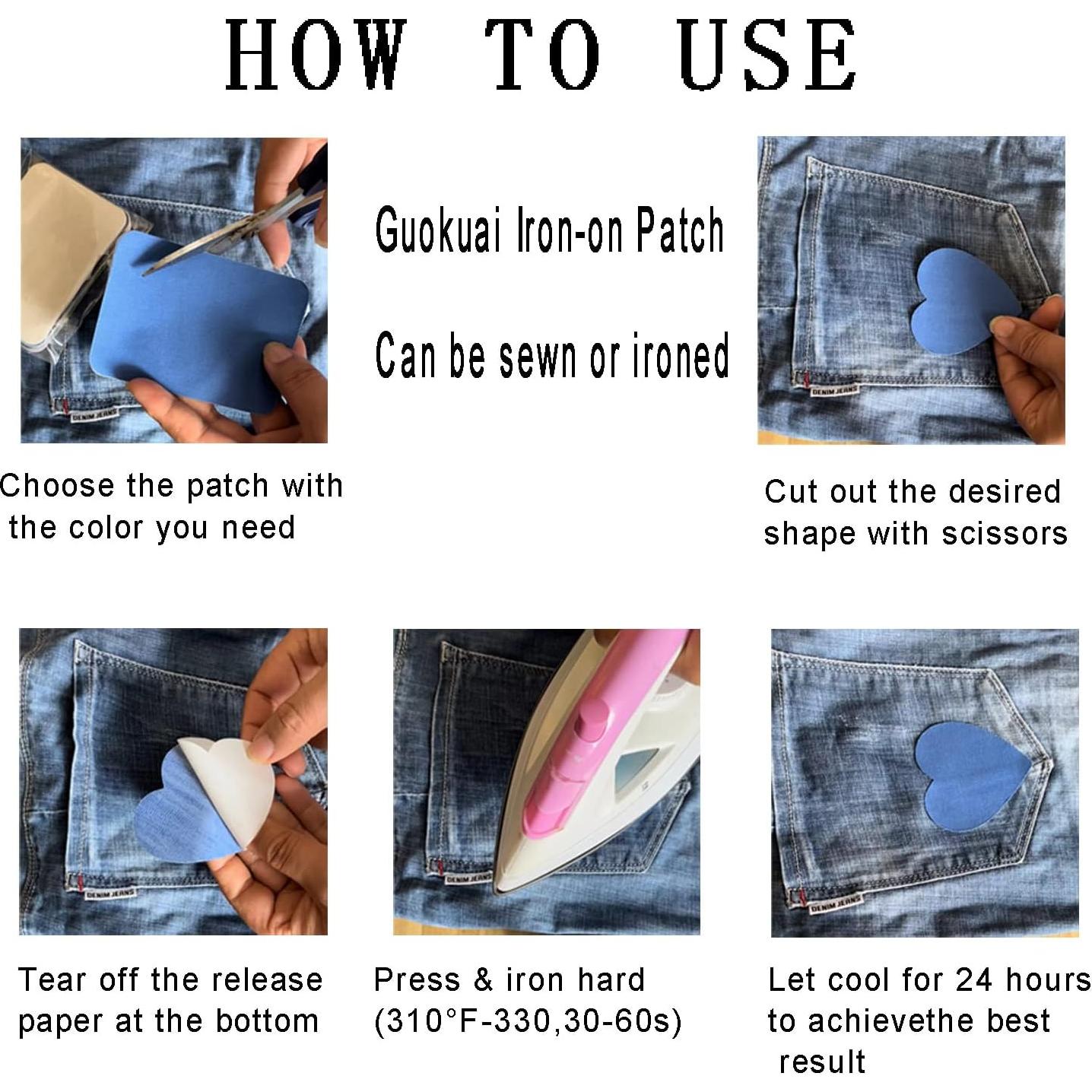 12 Parches de Tela Plancheables Guokuai Azul Claro 7.5x10.5cm