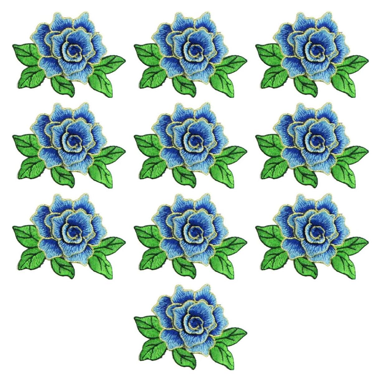 10 Piezas Parches Bordados Florales MSCFTFB 8x11cm Azul