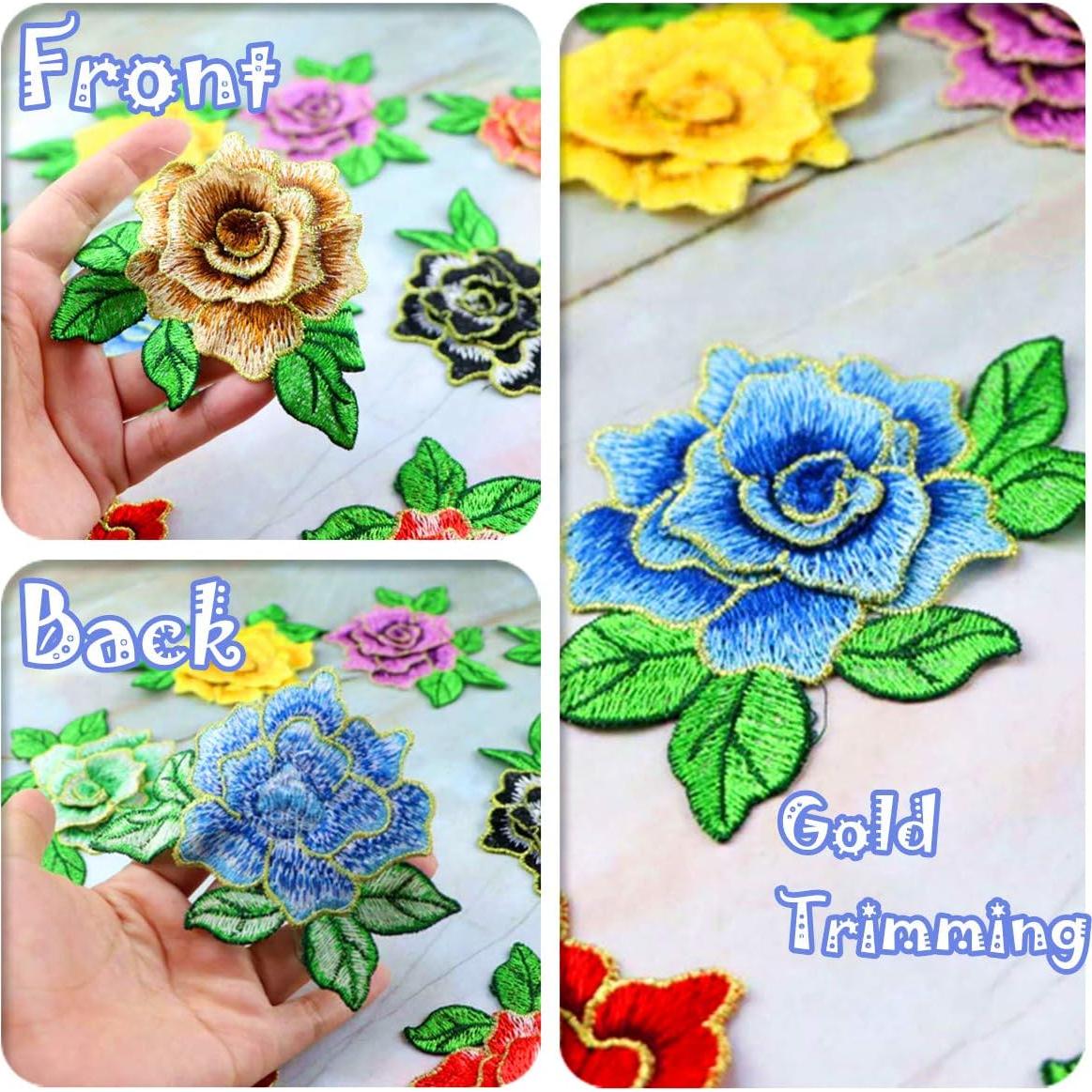 10 Piezas Parches Bordados Florales MSCFTFB 8x11cm Azul