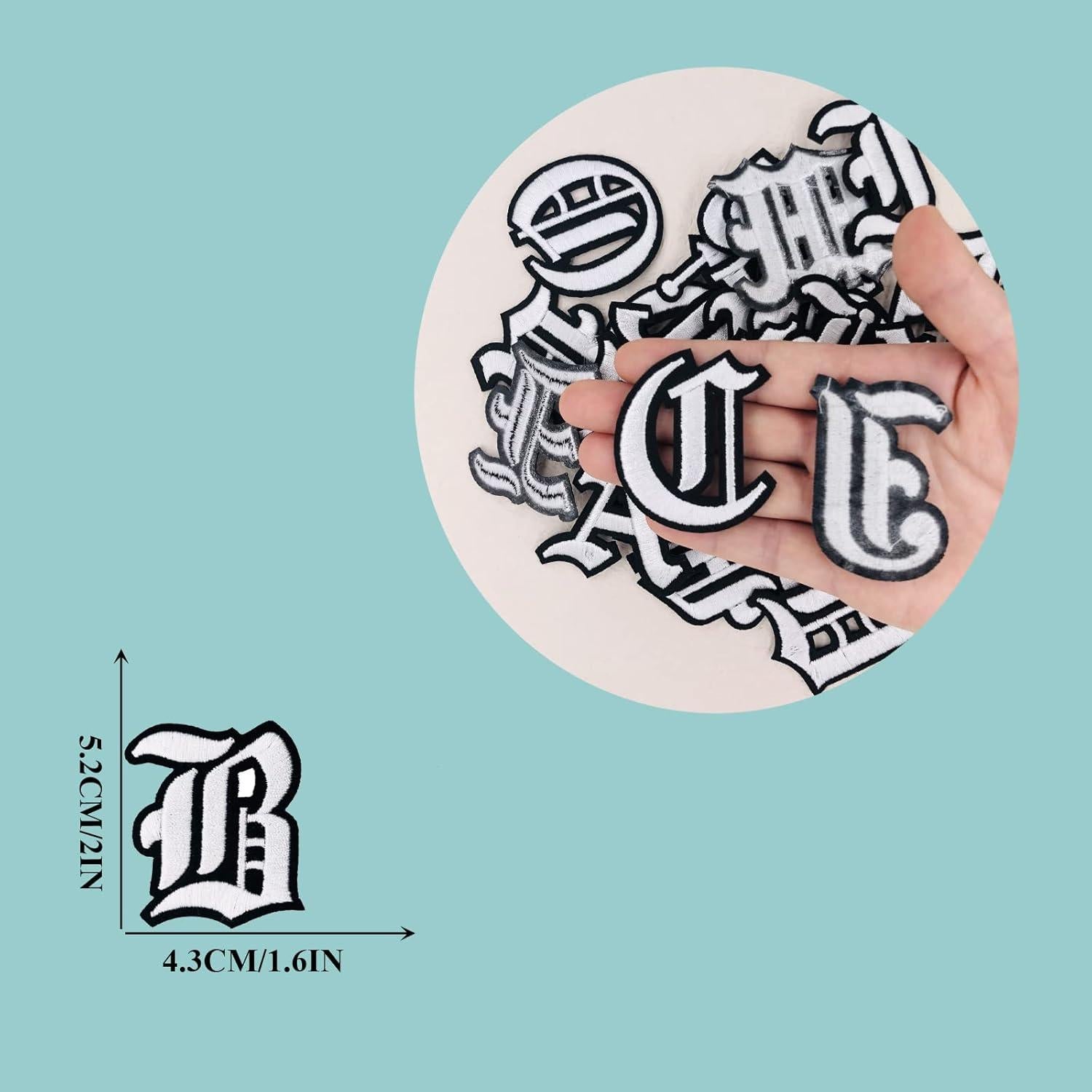 Parche Bordado Letras Góticas LSparhes 5.08 cm Blanco