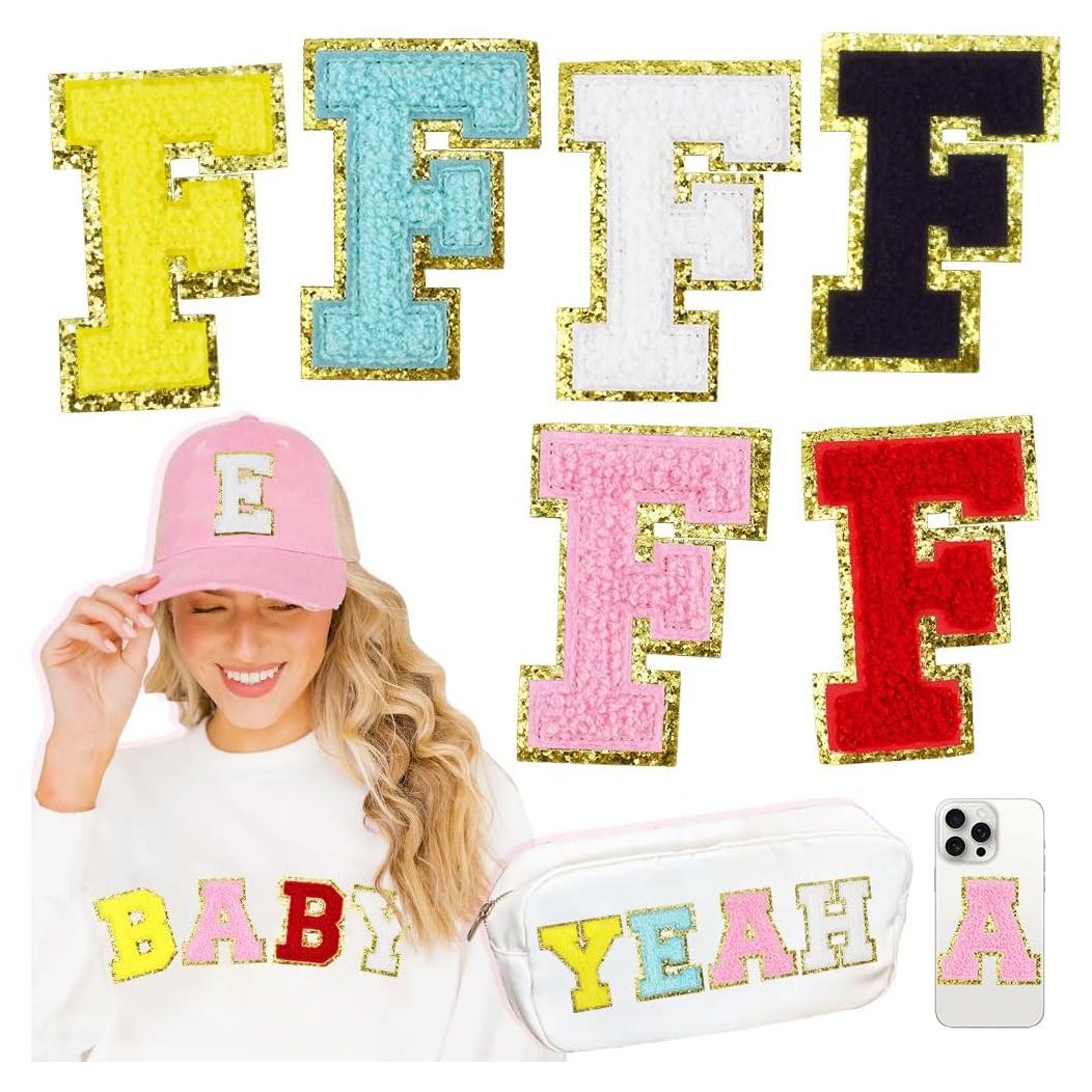 6 Piezas Parche de Letras Chenille 7.6 cm HEKOOLA para Ropa