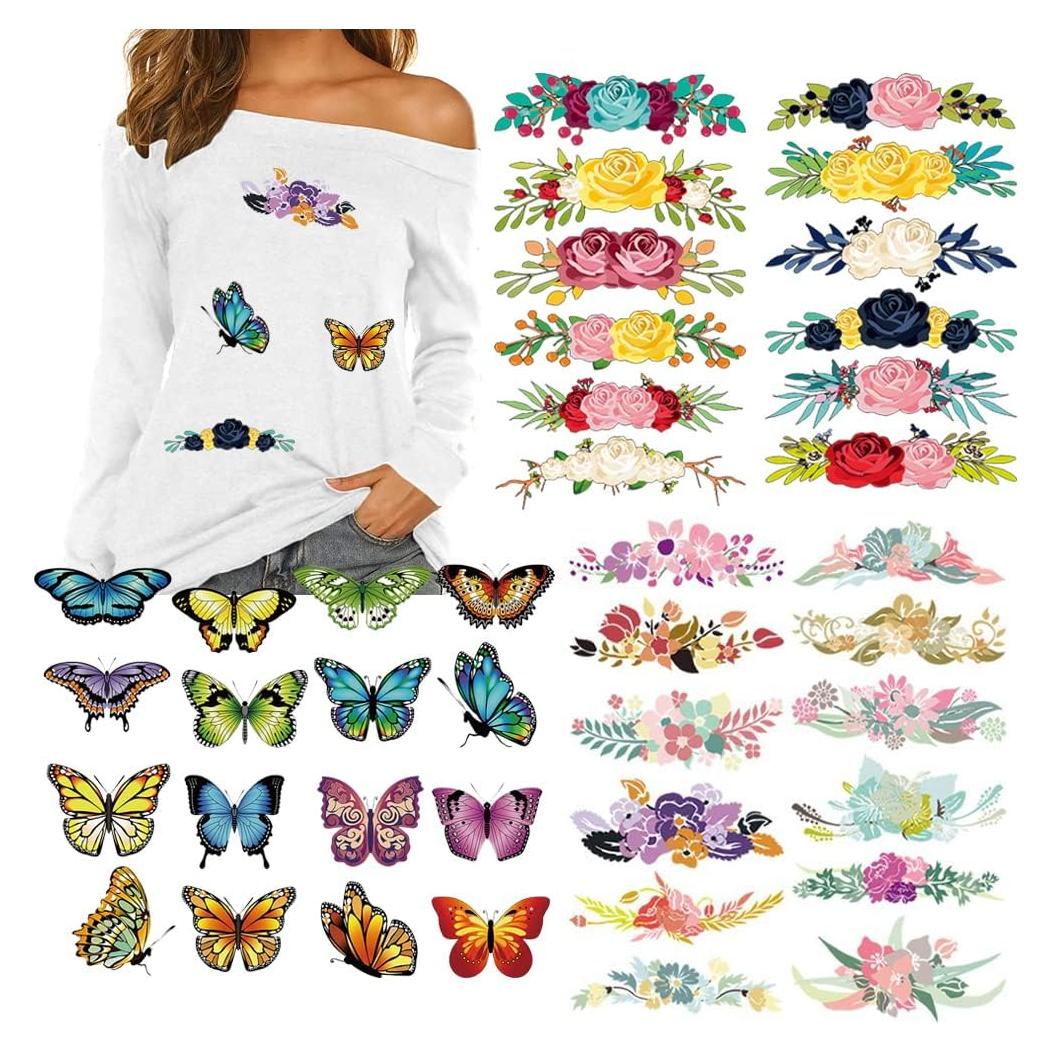 Parches de Transferencia de Calor Adonisaon 40 Pcs Flores y Mariposas