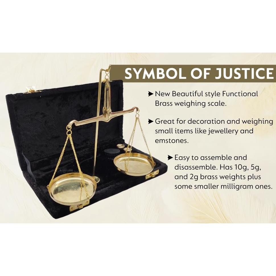 Antigua Balanza de Pesaje Tarazu de Bronce con Pesos - 12.7x22.1cm