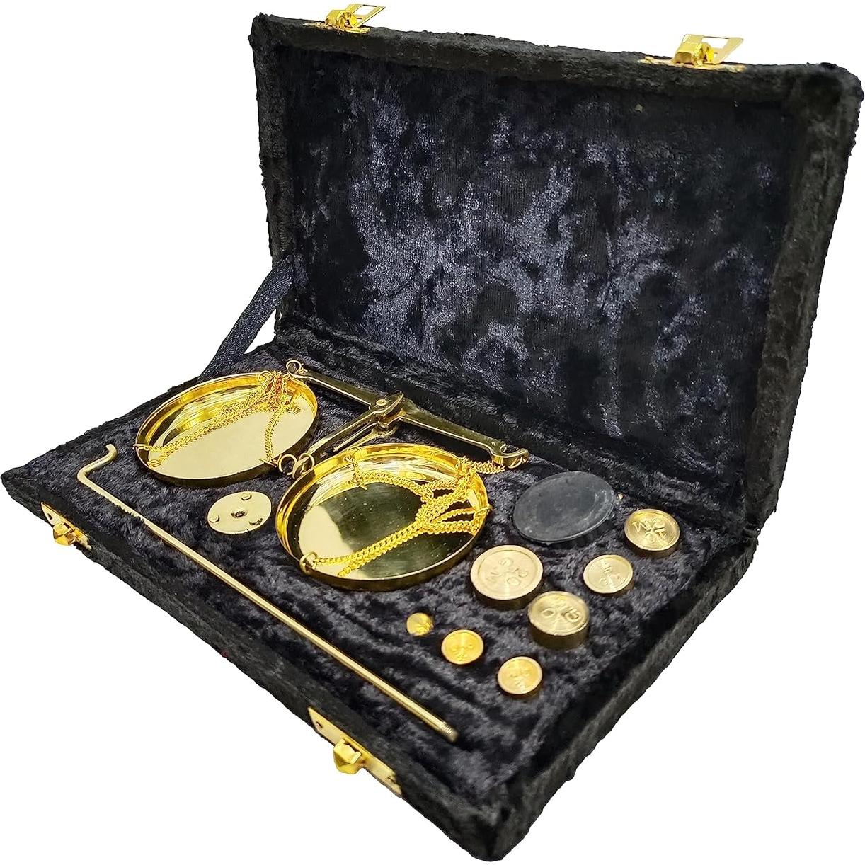 Antigua Balanza de Pesaje Tarazu de Bronce con Pesos - 12.7x22.1cm