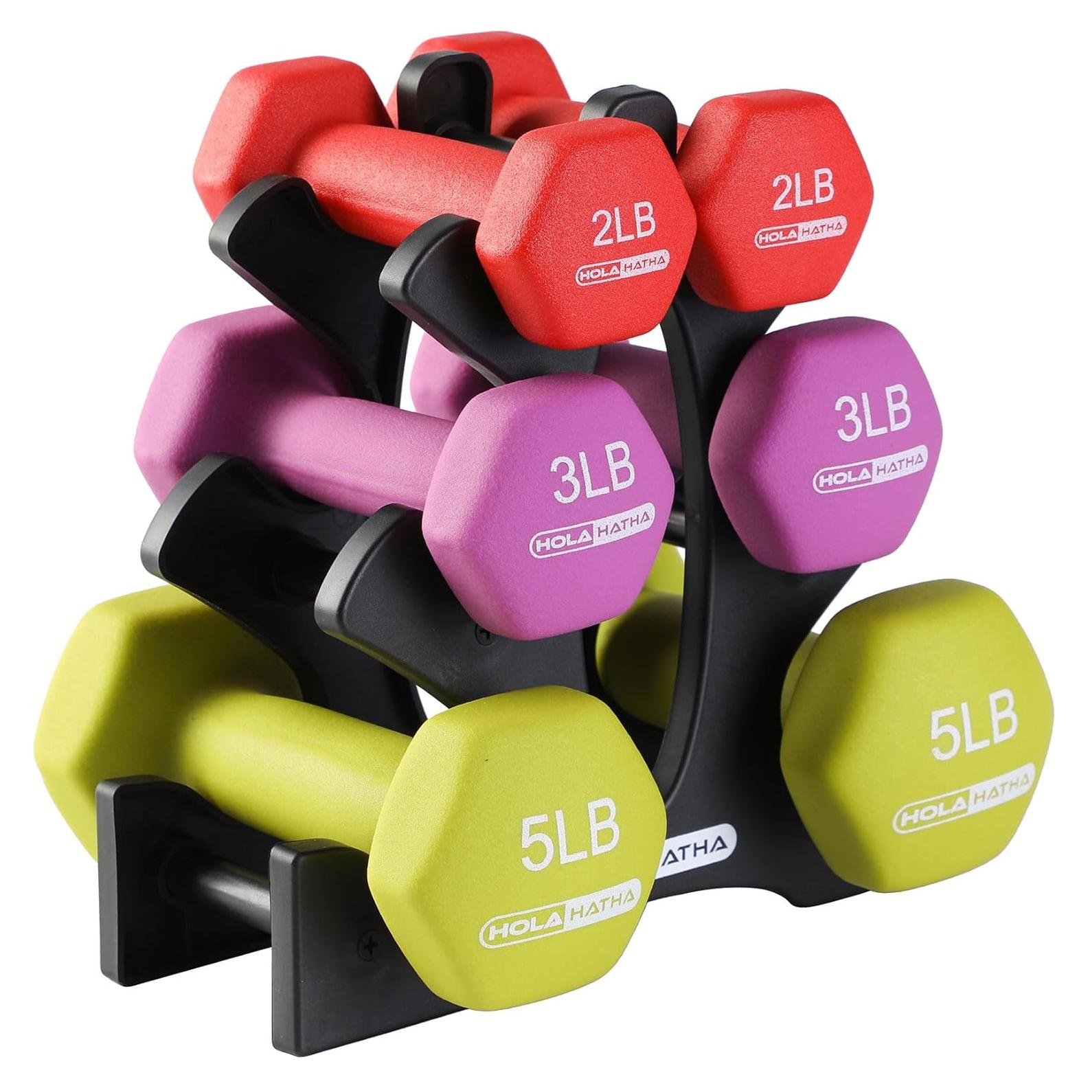 Juego de Pesas de Neopreno 30 kg HolaHatha con Soporte Multicolor